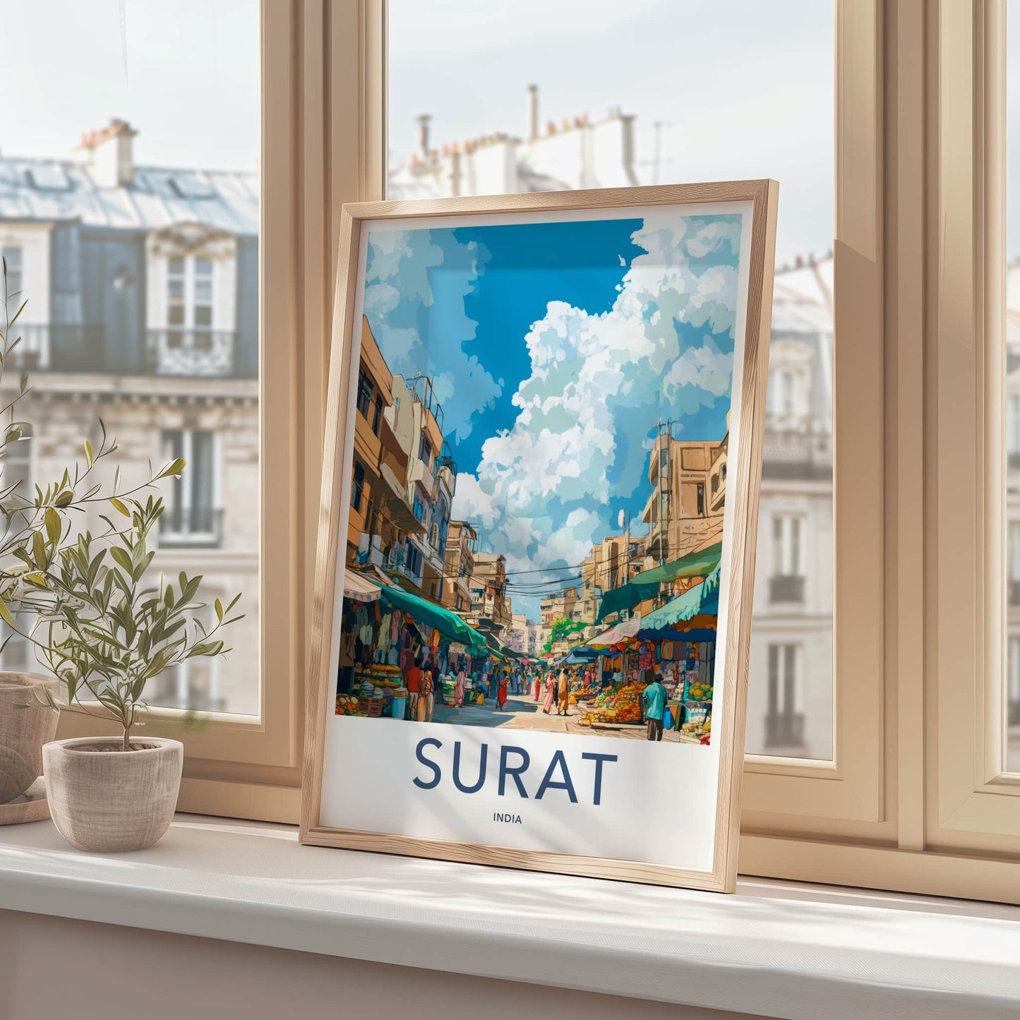 Surat Poster - India Travel Art - Gujarat Street Market Home Decor