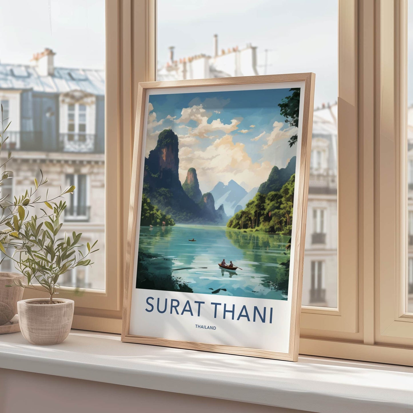 Surat Thani Poster - Thailand Travel Art - Tropical River Karsts Home Decor