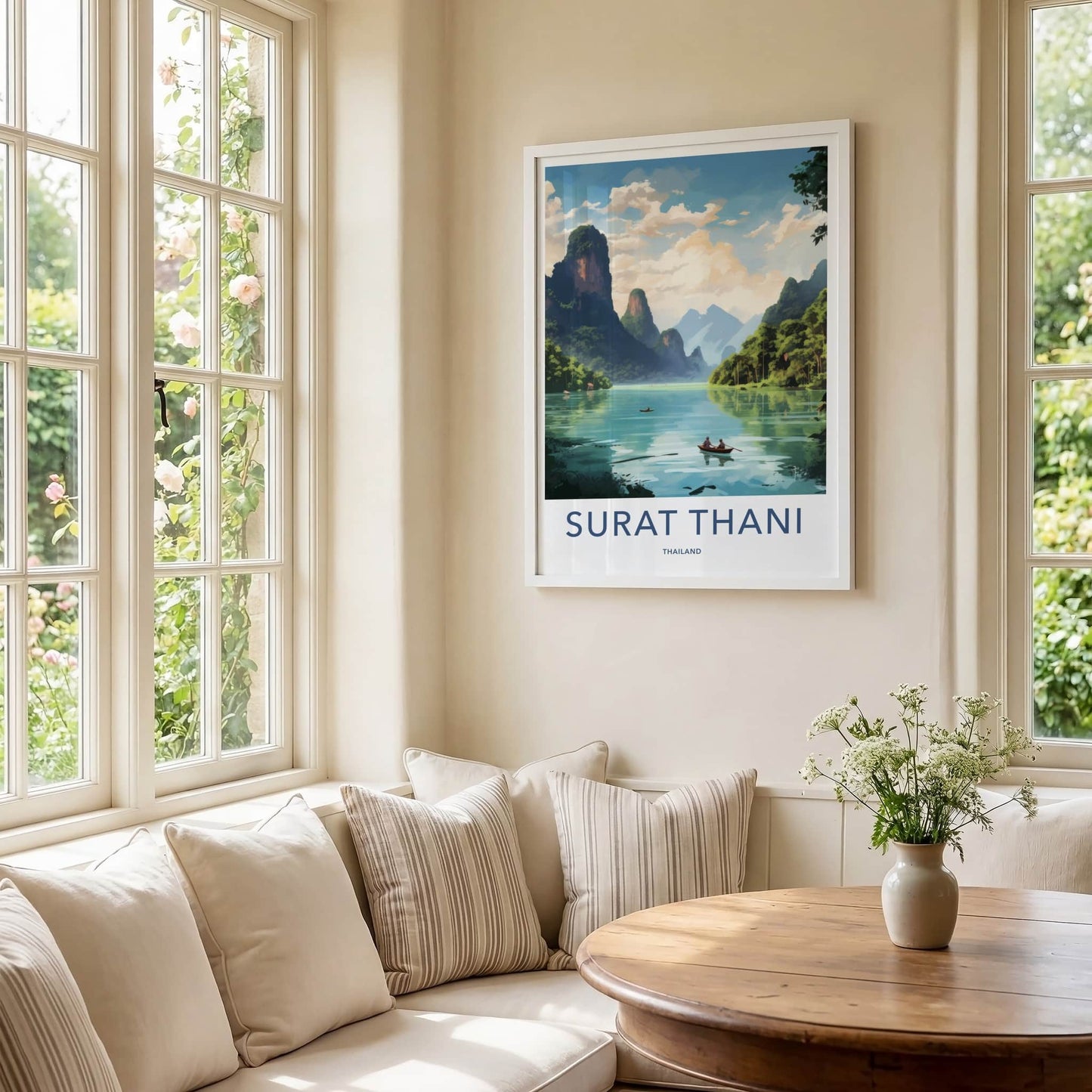 Surat Thani Poster - Thailand Travel Art - Tropical River Karsts Home Decor