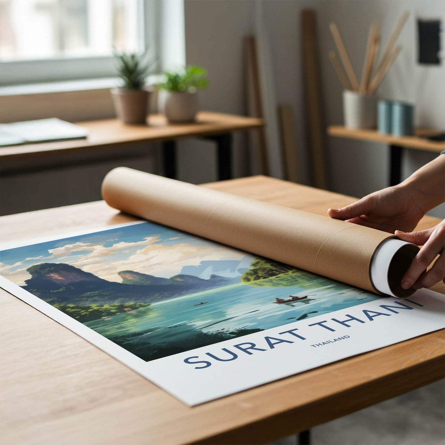 Surat Thani Poster - Thailand Travel Art - Tropical River Karsts Home Decor