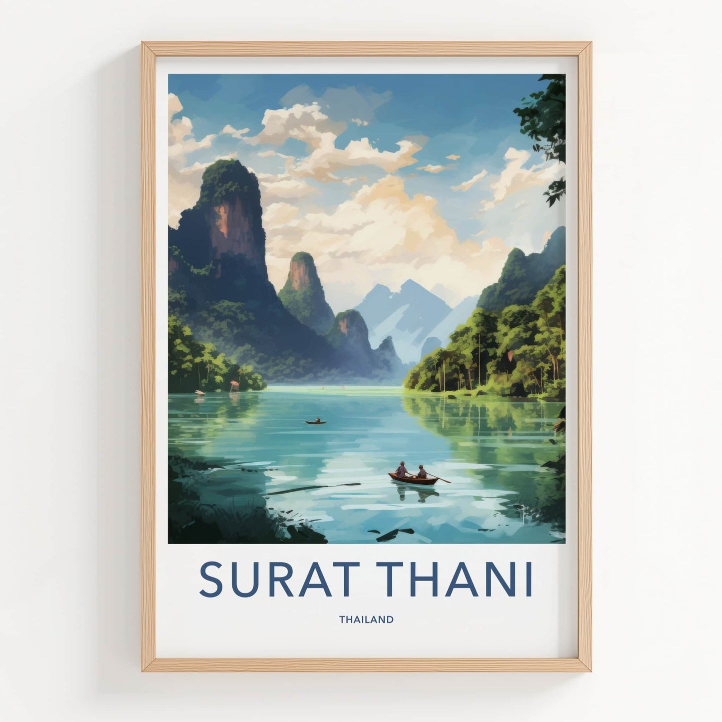 Surat Thani Poster - Thailand Travel Art - Tropical River Karsts Home Decor