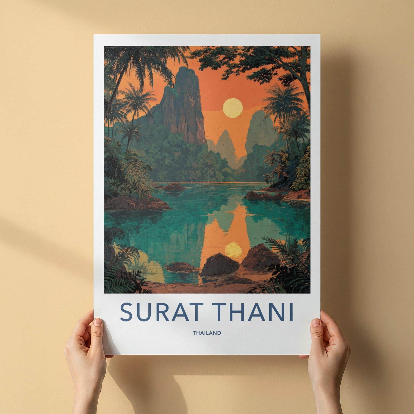 Surat Thani Poster - Thailand Travel Art - Tropical Sunset Lake Home Decor