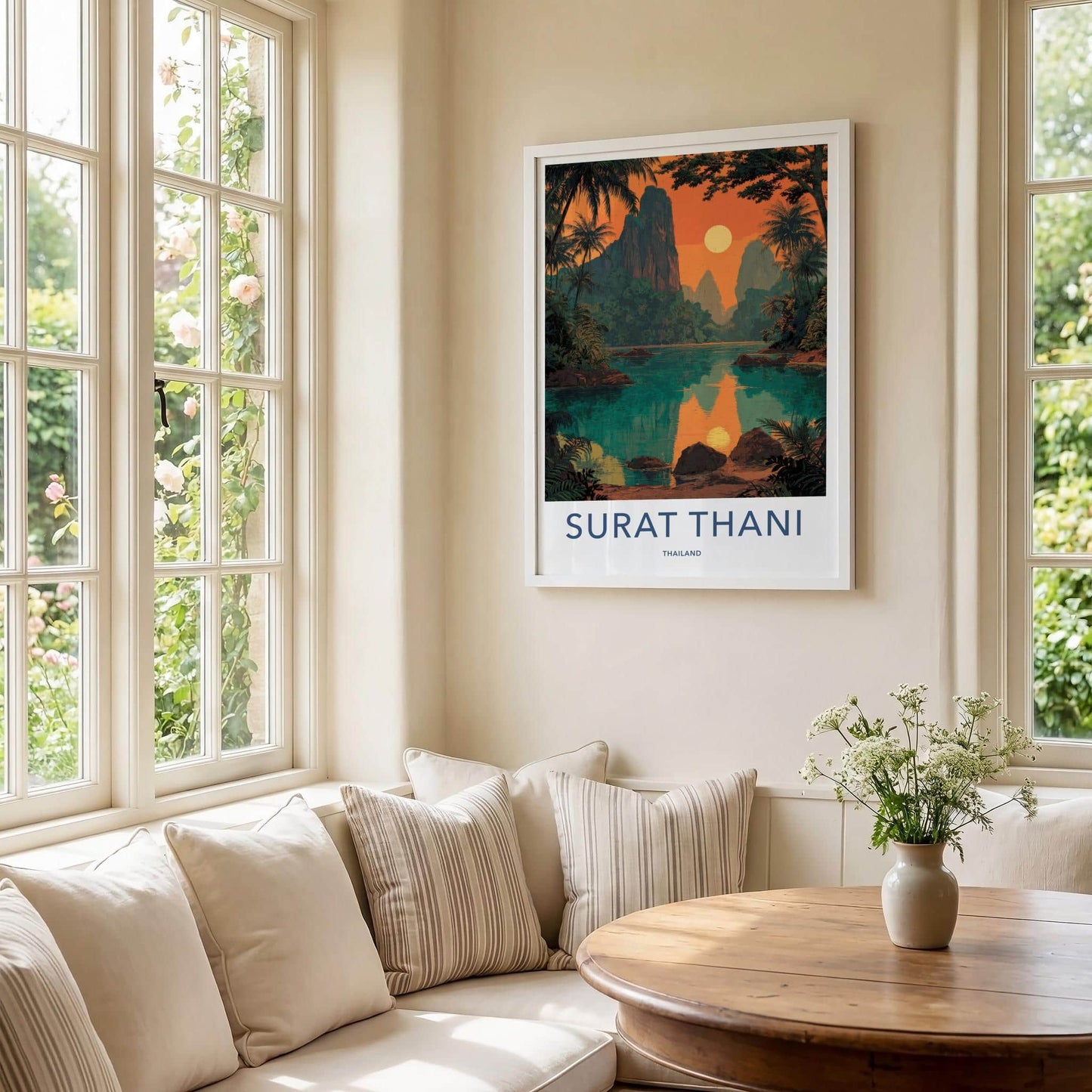 Surat Thani Poster - Thailand Travel Art - Tropical Sunset Lake Home Decor