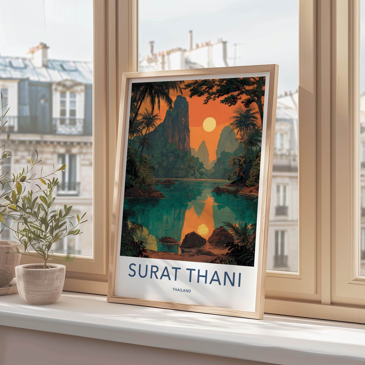 Surat Thani Poster - Thailand Travel Art - Tropical Sunset Lake Home Decor