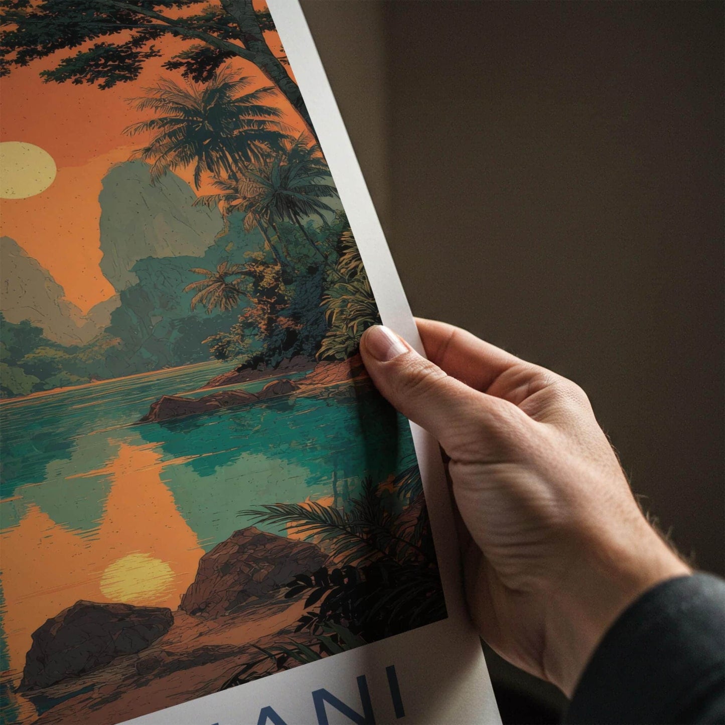 Surat Thani Poster - Thailand Travel Art - Tropical Sunset Lake Home Decor