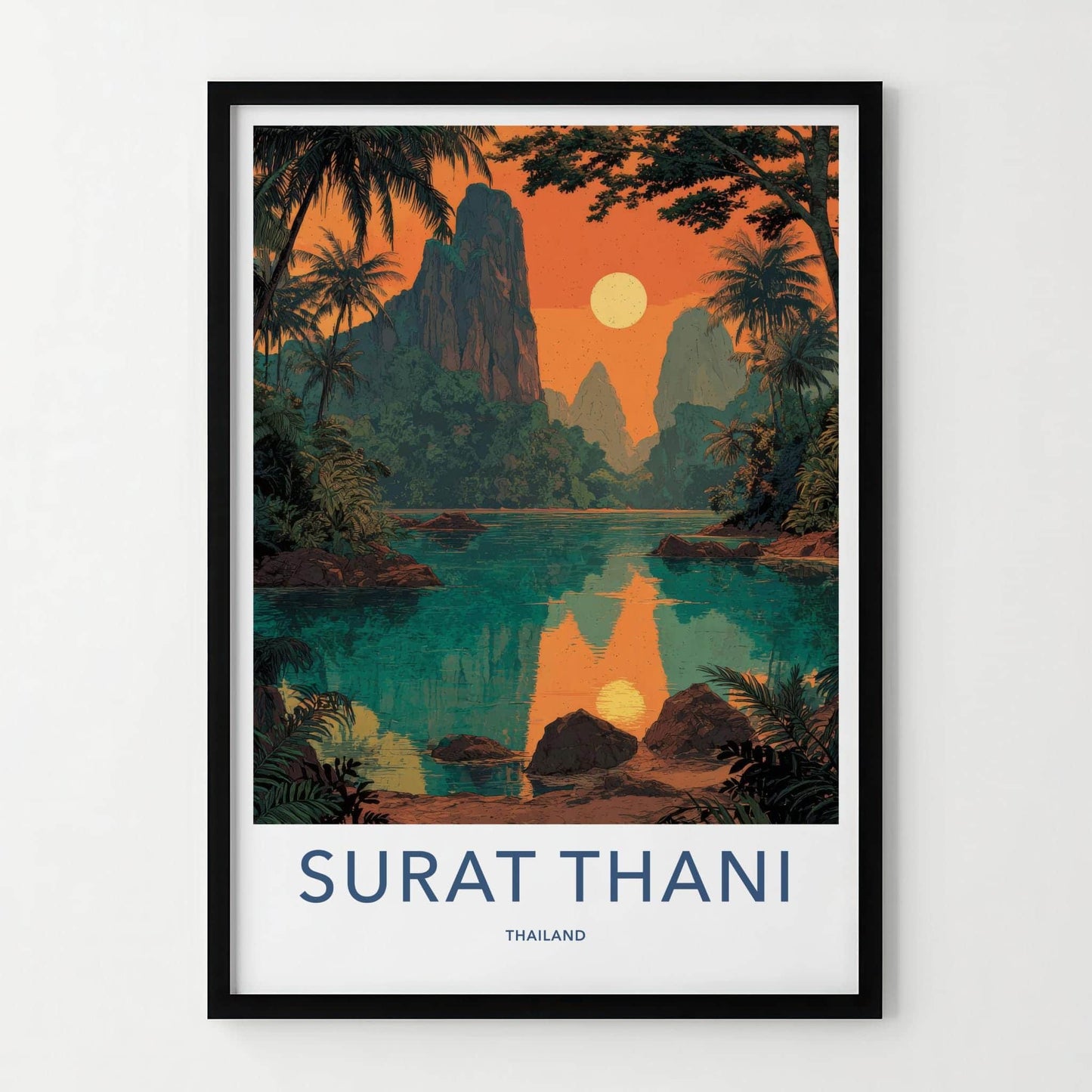 Surat Thani Poster - Thailand Travel Art - Tropical Sunset Lake Home Decor