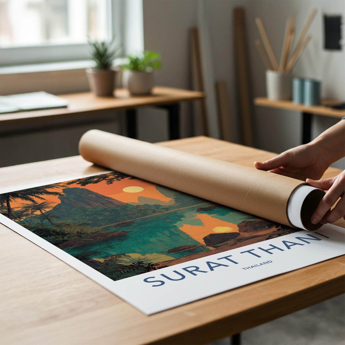 Surat Thani Poster - Thailand Travel Art - Tropical Sunset Lake Home Decor