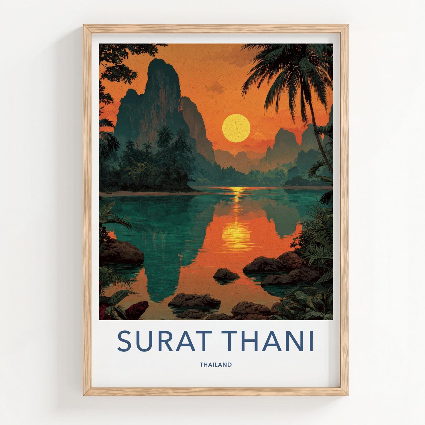 Surat Thani Poster - Thailand Travel Art - Vibrant Sunset Reflections Home Decor