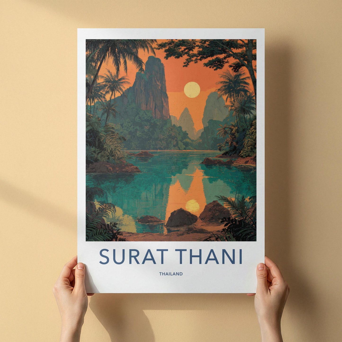 Surat Thani Poster - Thailand Wall Art - Vibrant Lake Sunset Home Decor