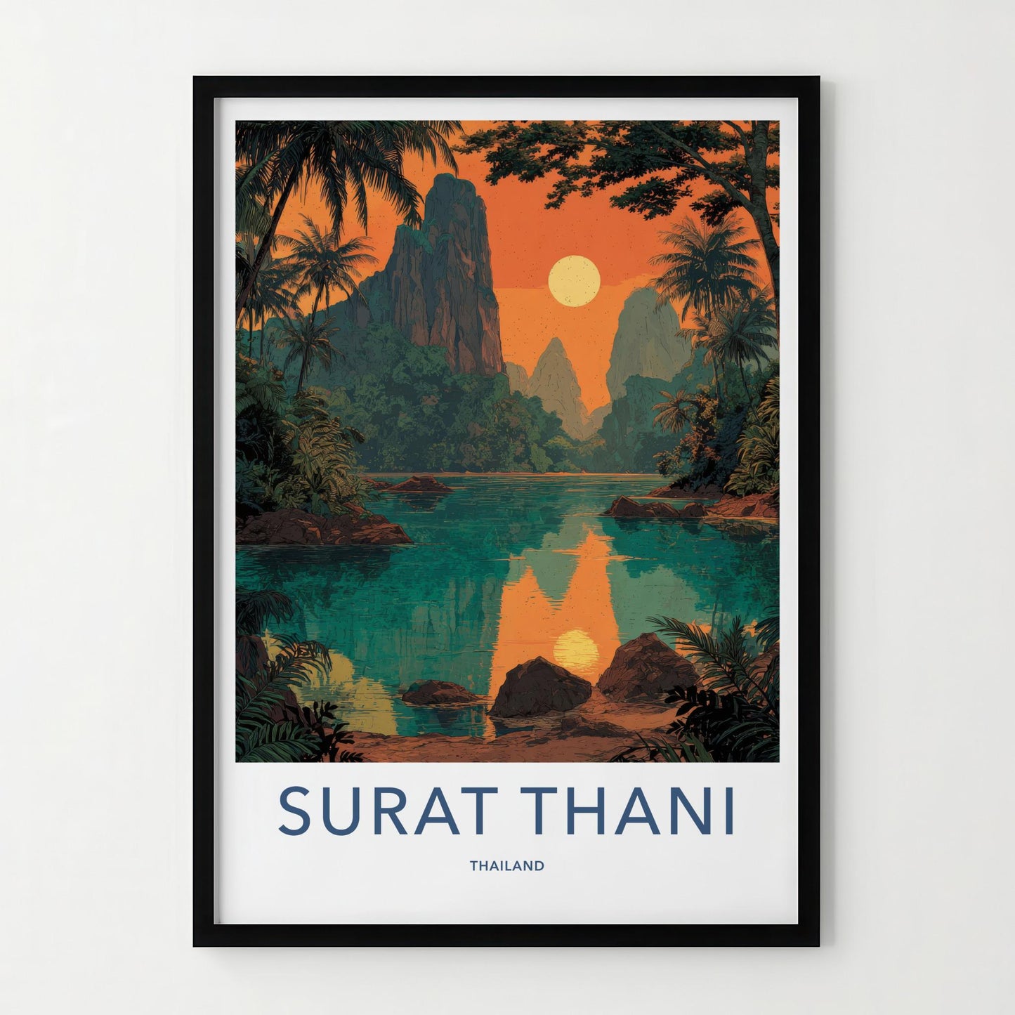 Surat Thani Poster - Thailand Wall Art - Vibrant Lake Sunset Home Decor
