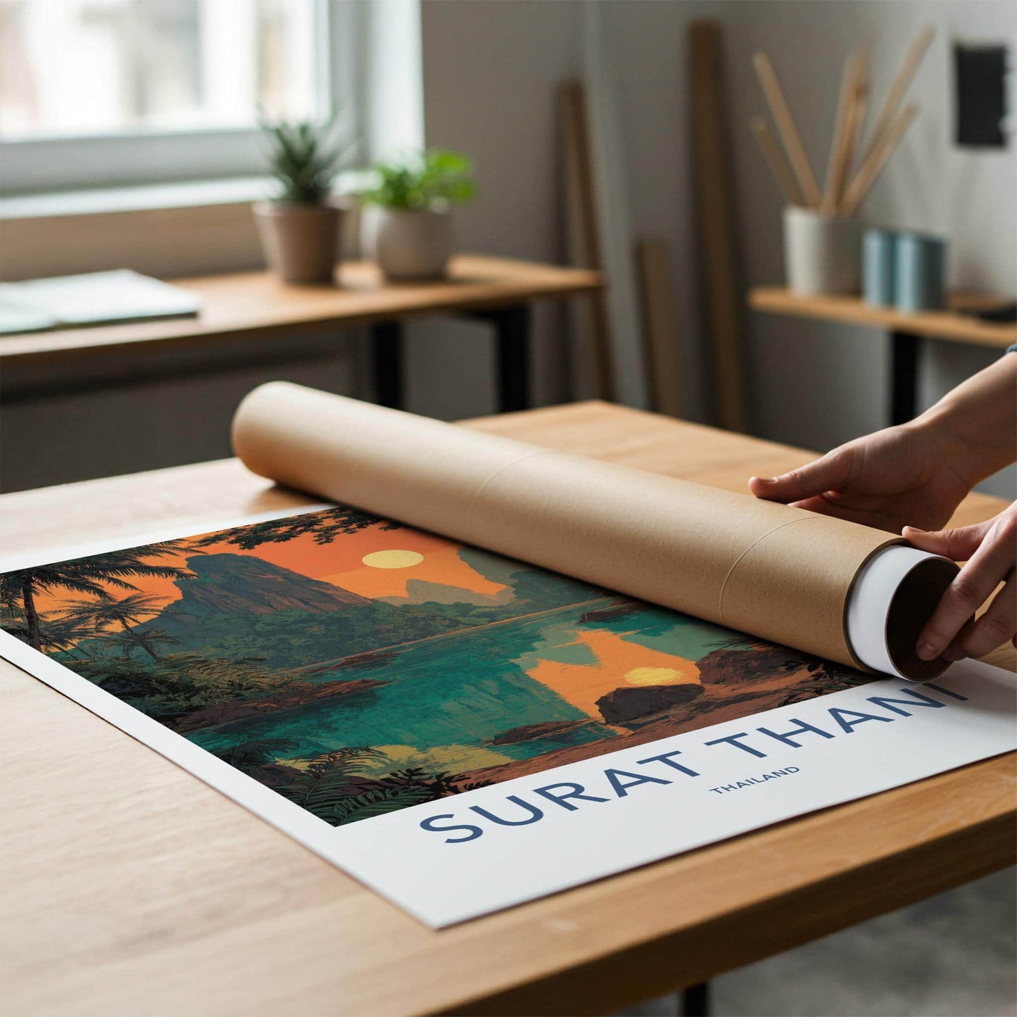 Surat Thani Poster - Thailand Wall Art - Vibrant Lake Sunset Home Decor
