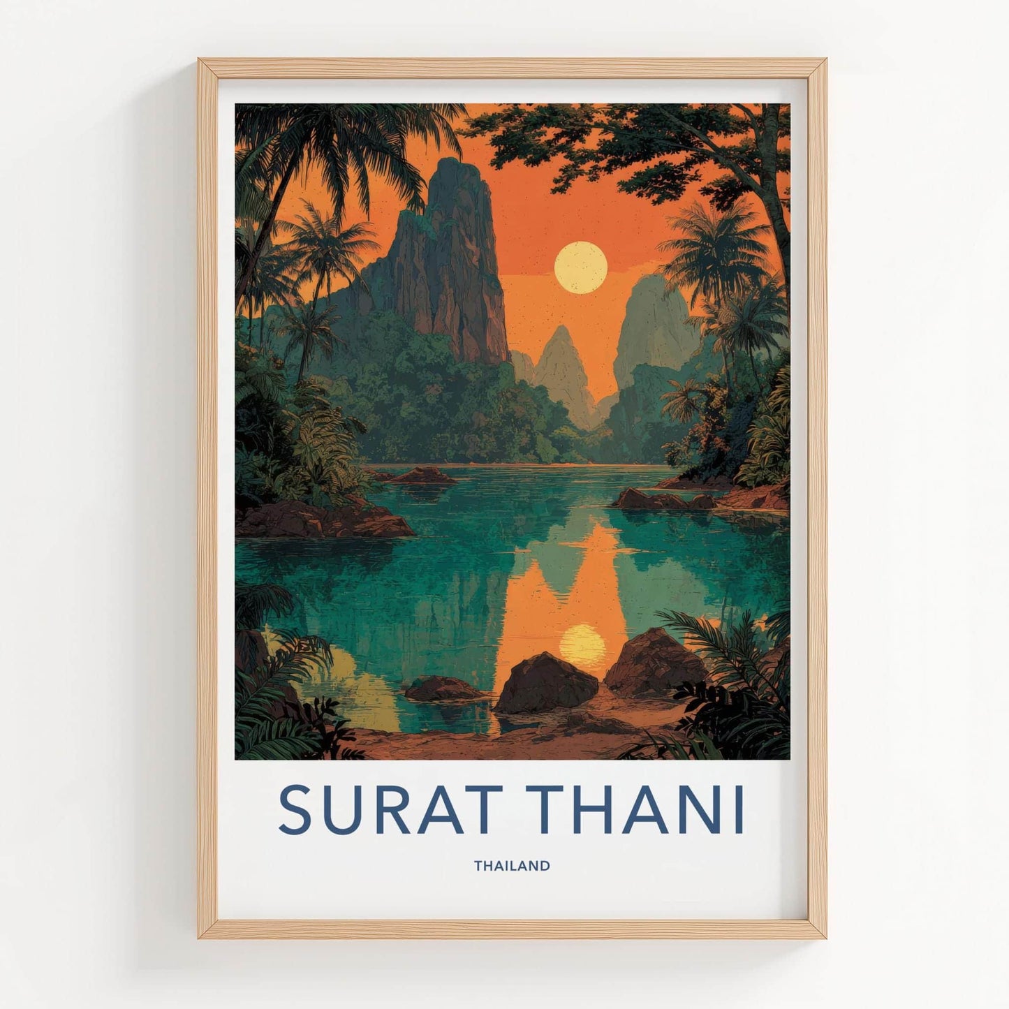 Surat Thani Poster - Thailand Wall Art - Vibrant Lake Sunset Home Decor