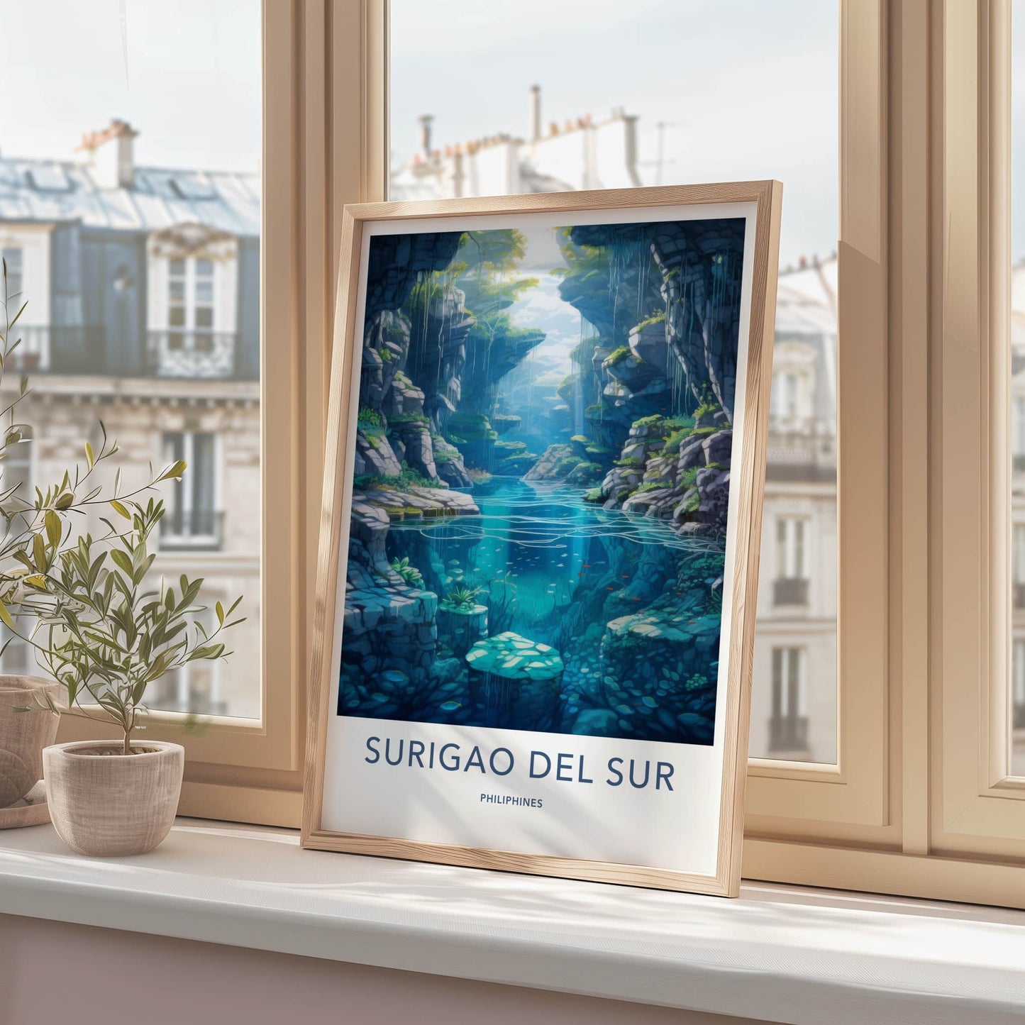Surigao Del Sur Poster - Philippines Travel Art - Submerged River Flora Home Decor