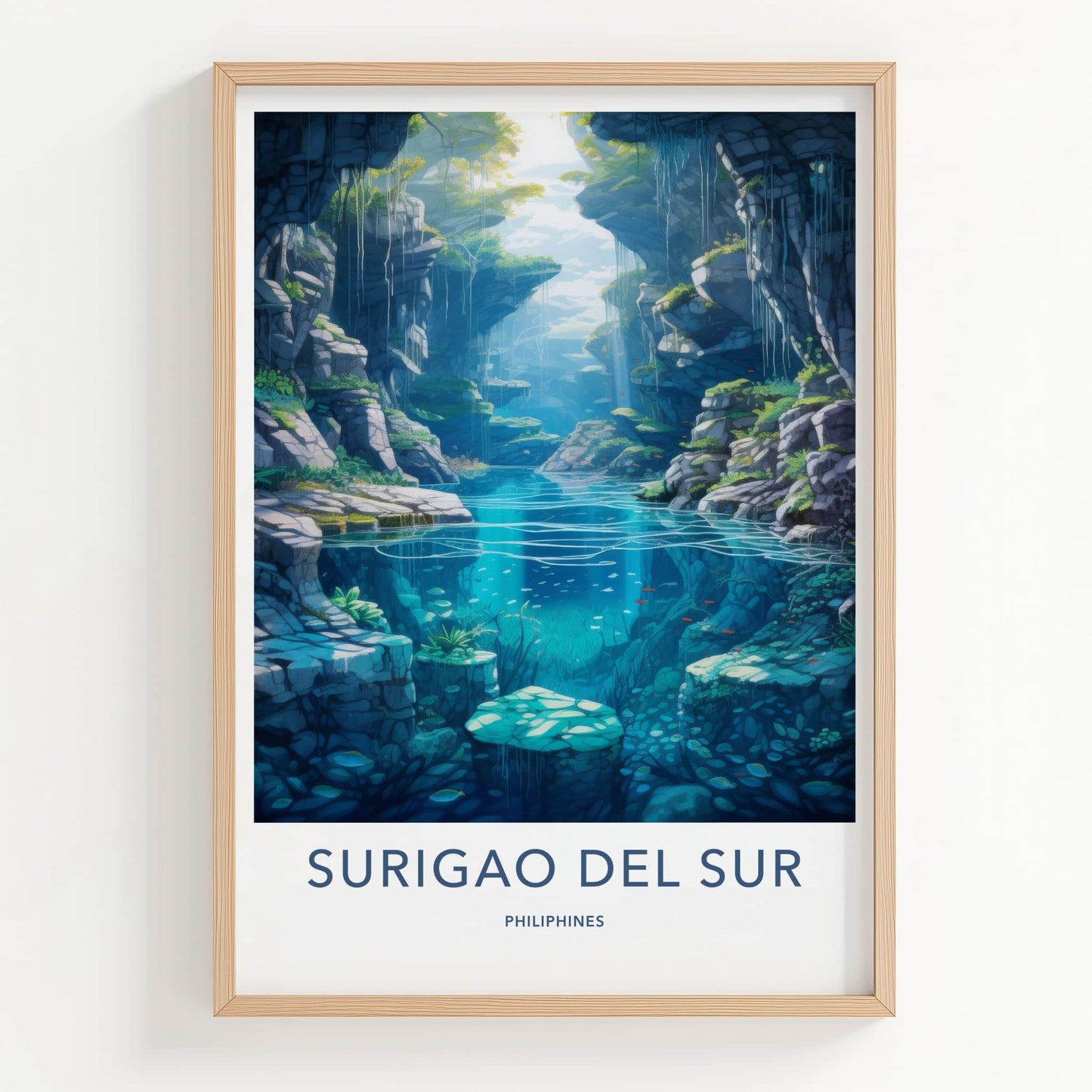 Surigao Del Sur Poster - Philippines Travel Art - Submerged River Flora Home Decor