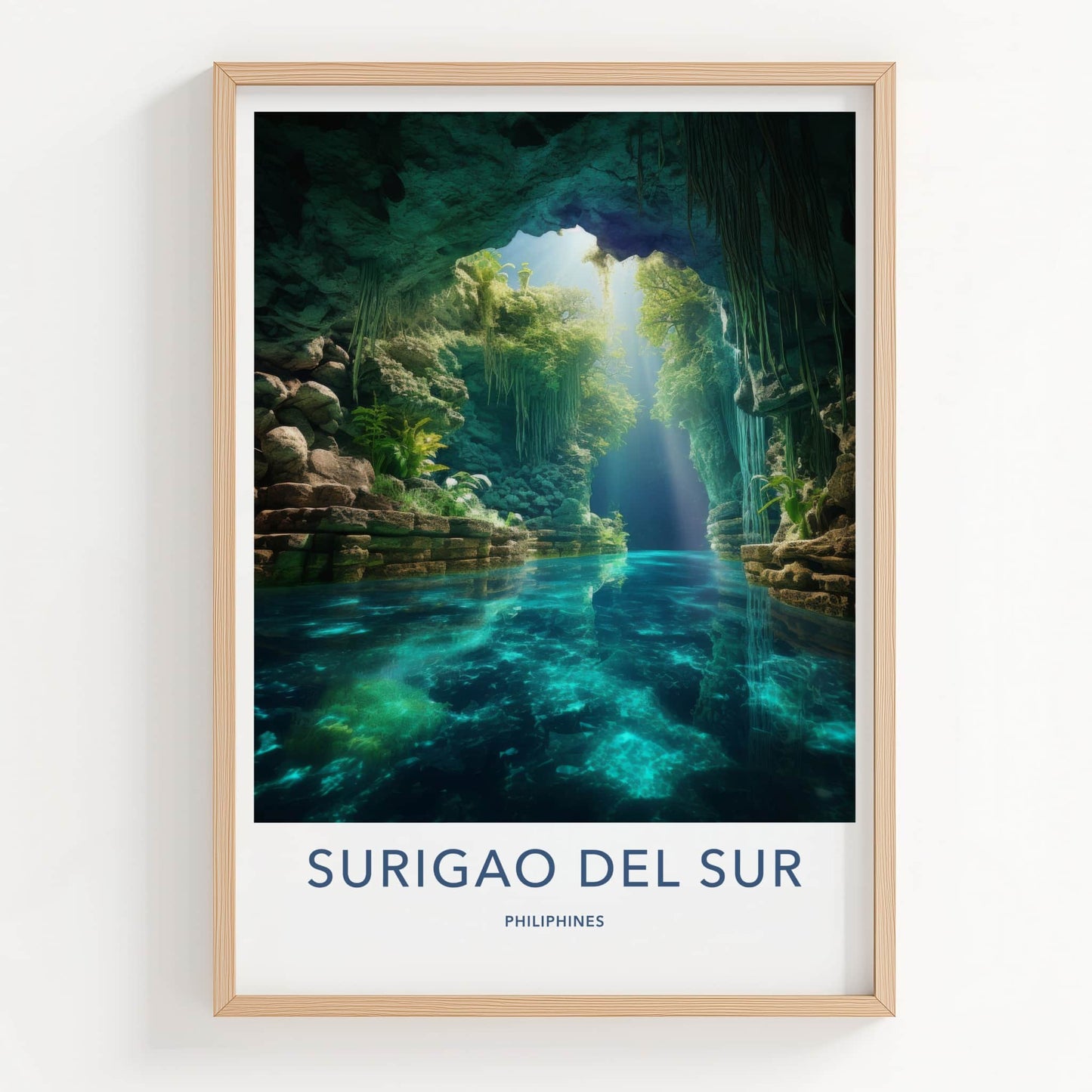 Surigao Del Sur Poster - Philippines Travel Art - Sunlit Cave Water Home Decor