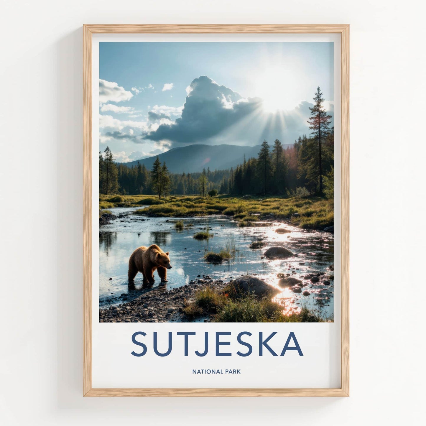 Sutjeska Poster - Bosnia and Herzegovina Travel Art - Bear Wading Stream Home Decor