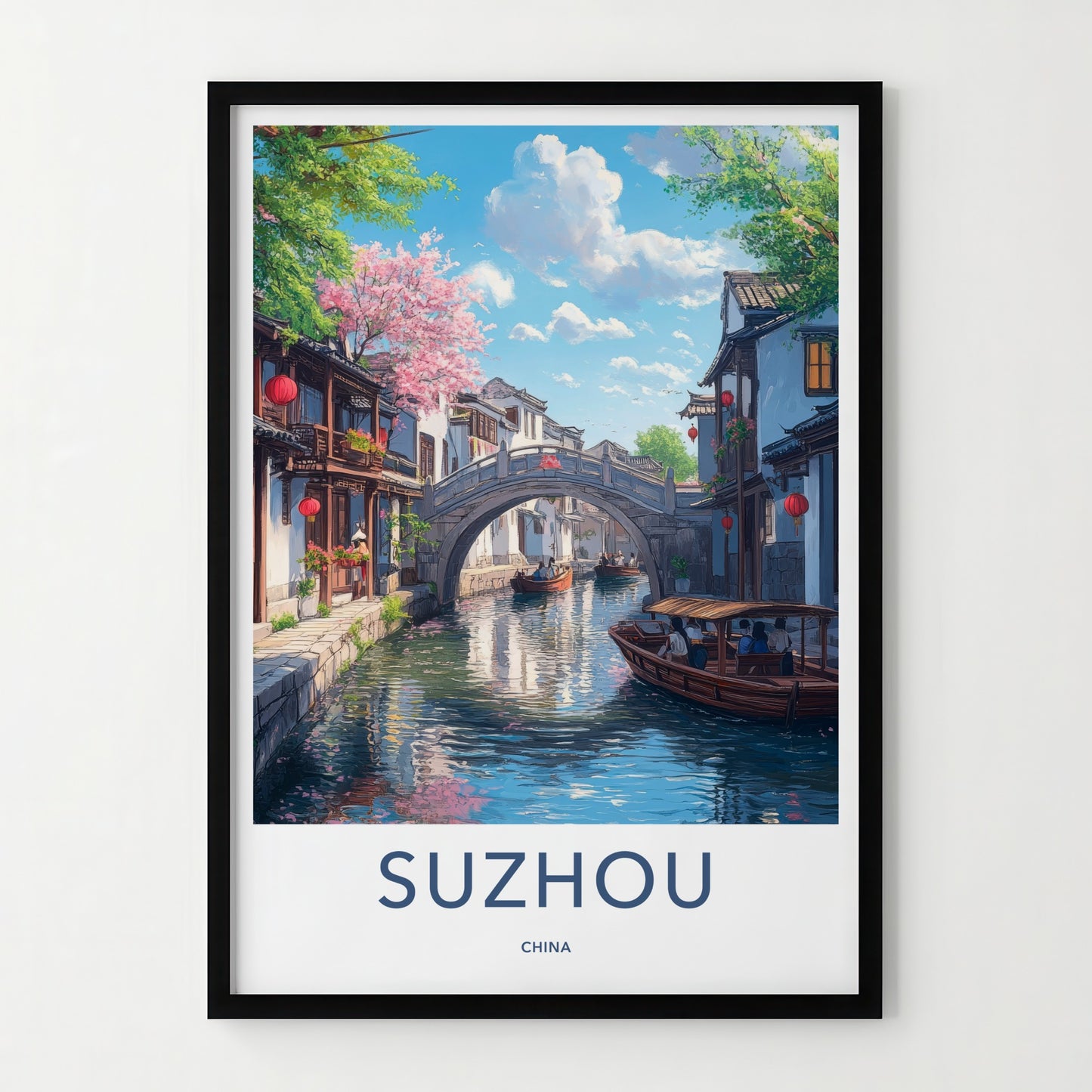 Suzhou Poster - China Travel Art - Traditional Canal Boats Home Decor