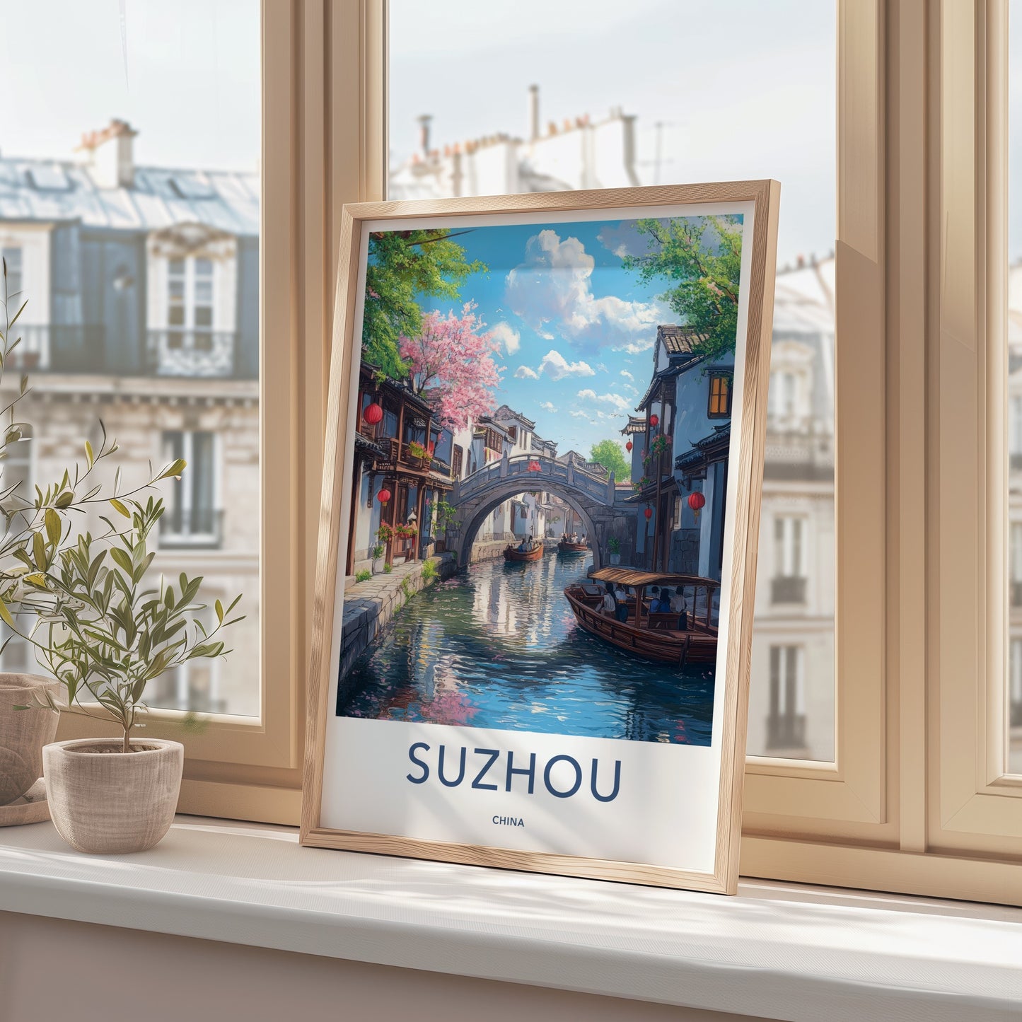 Suzhou Poster - China Travel Art - Traditional Canal Boats Home Decor