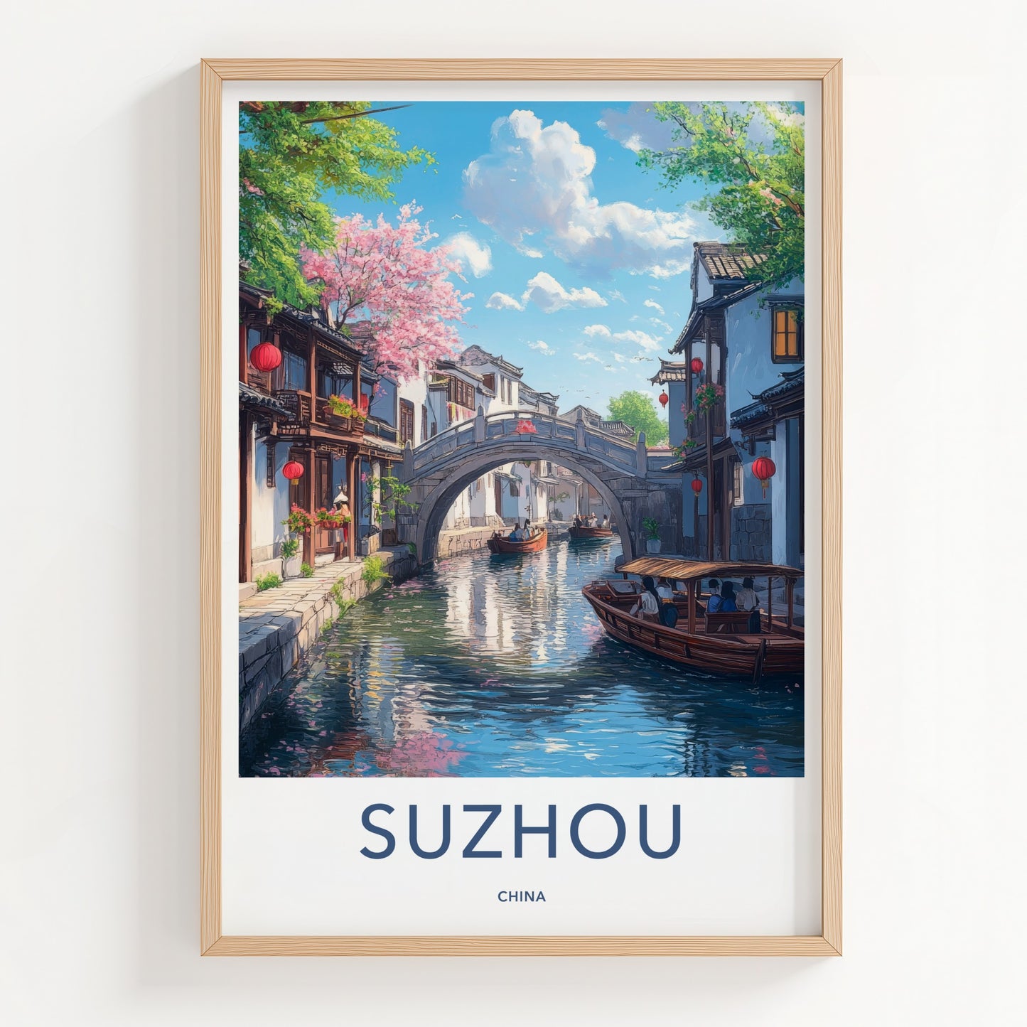 Suzhou Poster - China Travel Art - Traditional Canal Boats Home Decor