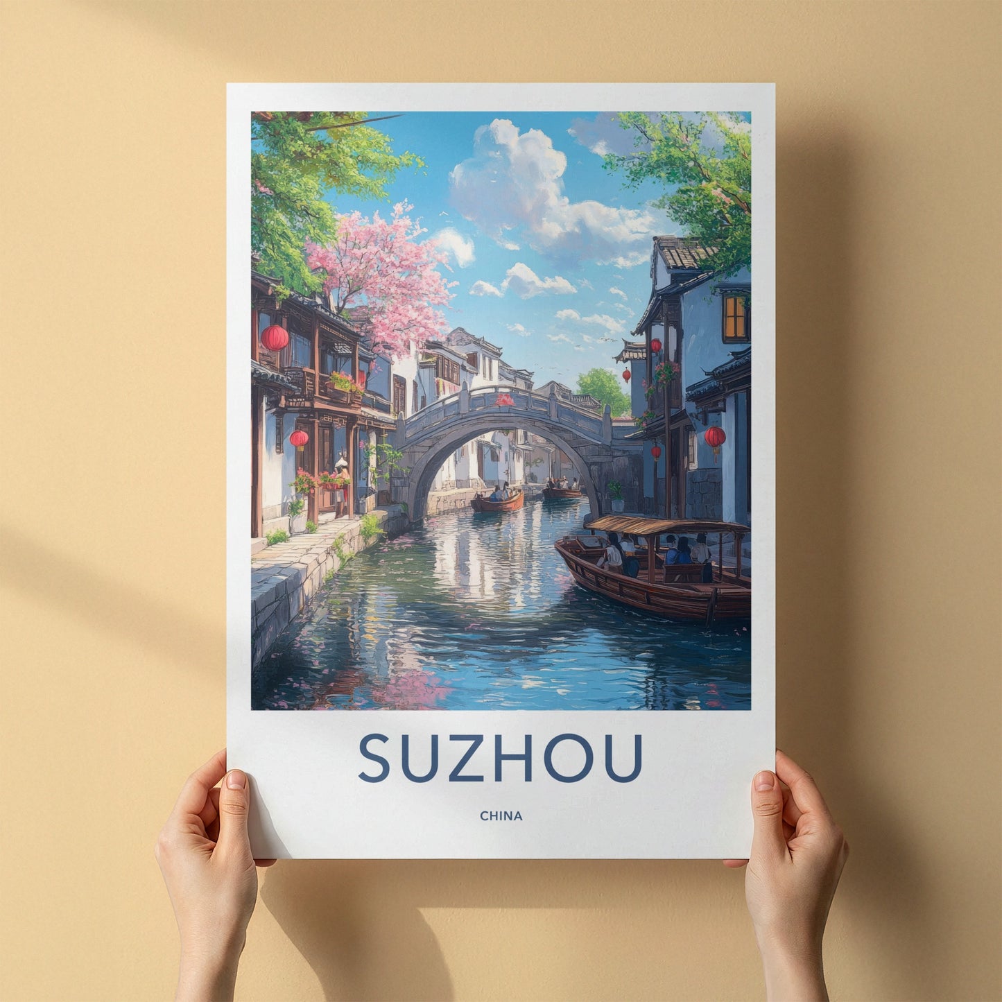 Suzhou Poster - China Travel Art - Traditional Canal Boats Home Decor