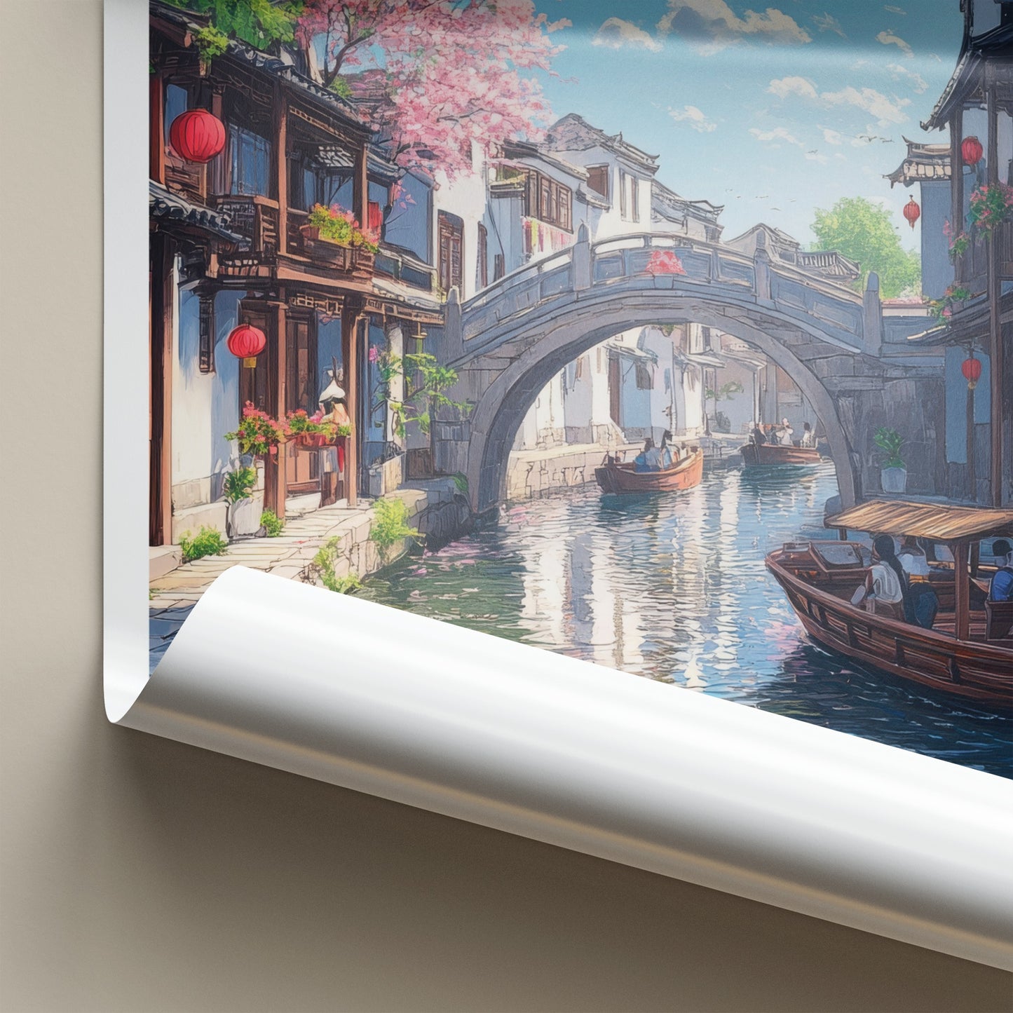 Suzhou Poster - China Travel Art - Traditional Canal Boats Home Decor