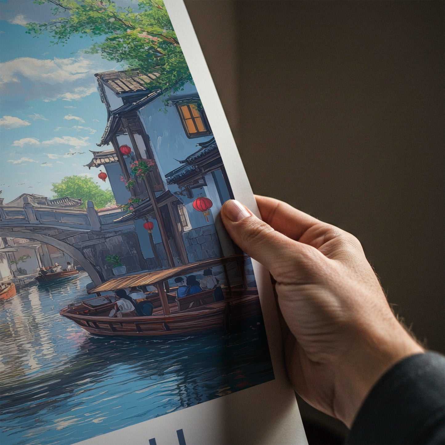 Suzhou Poster - China Travel Art - Traditional Canal Boats Home Decor
