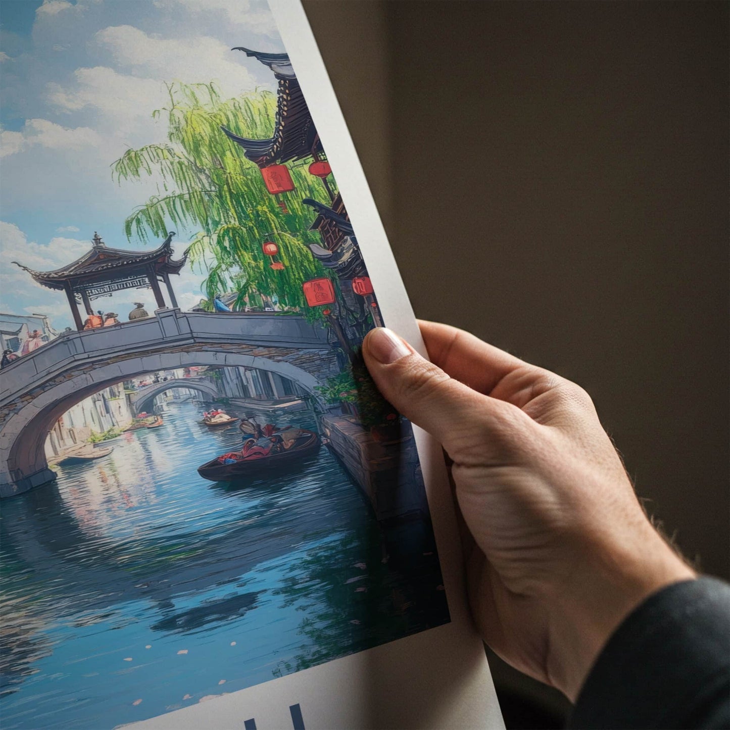 Suzhou Poster - China Travel Print - Cherry Blossom Canal Home Decor
