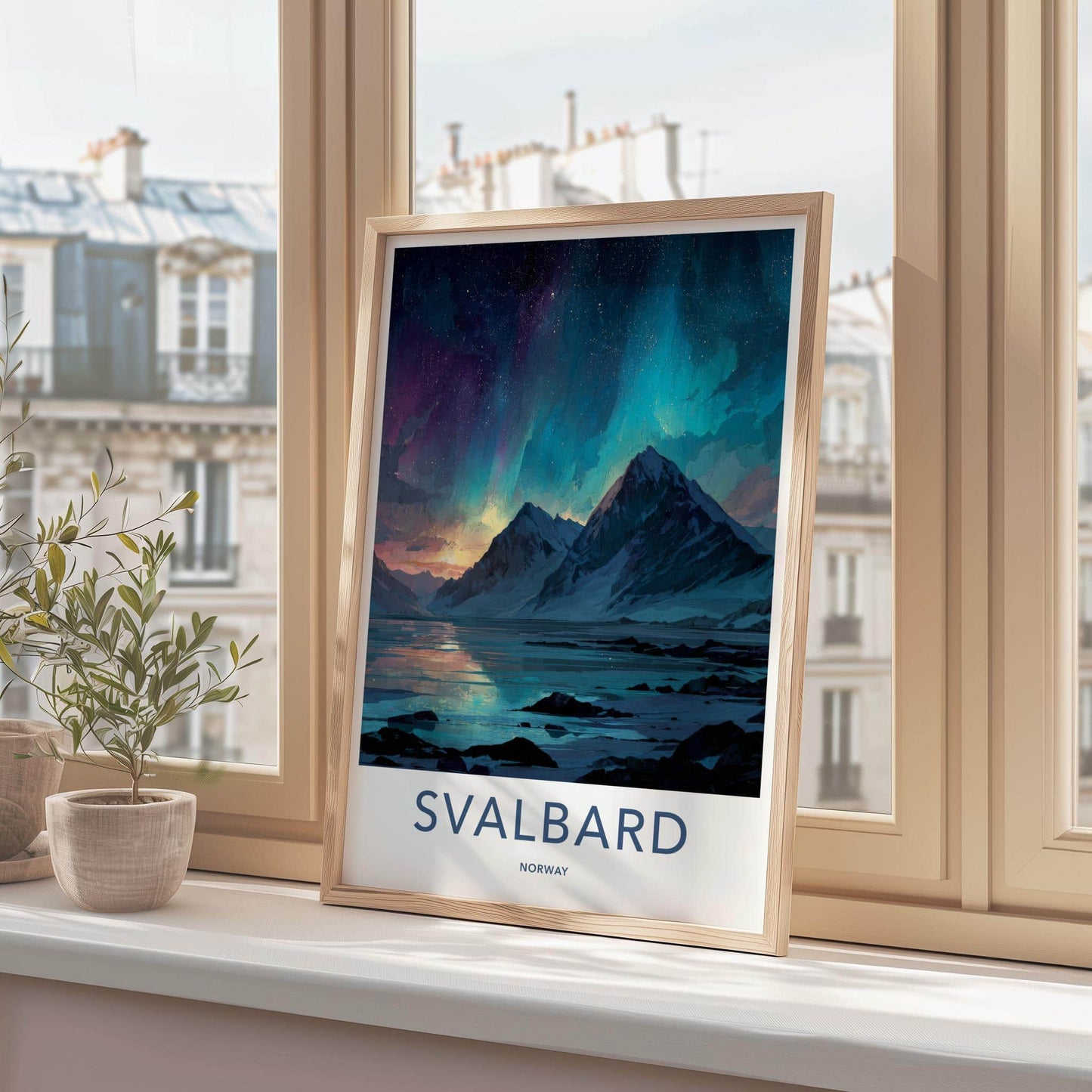 Svalbard Poster - Norway Framed Art - Frozen Fjord Lights Wall Decor
