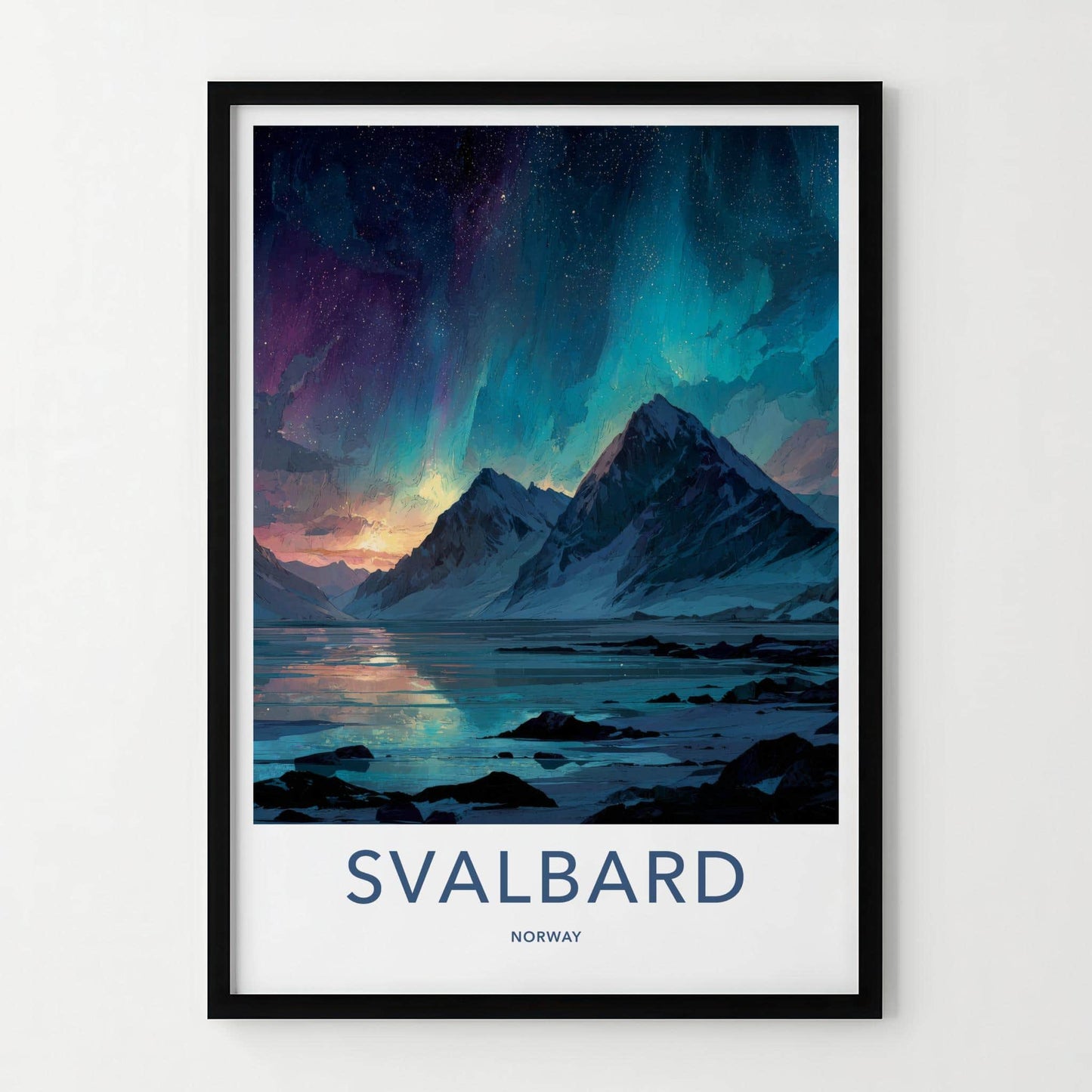 Svalbard Poster - Norway Framed Art - Frozen Fjord Lights Wall Decor