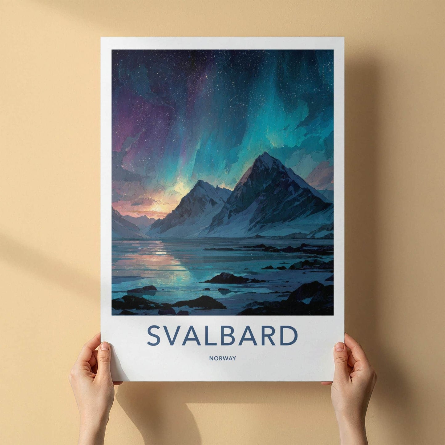 Svalbard Poster - Norway Framed Art - Frozen Fjord Lights Wall Decor