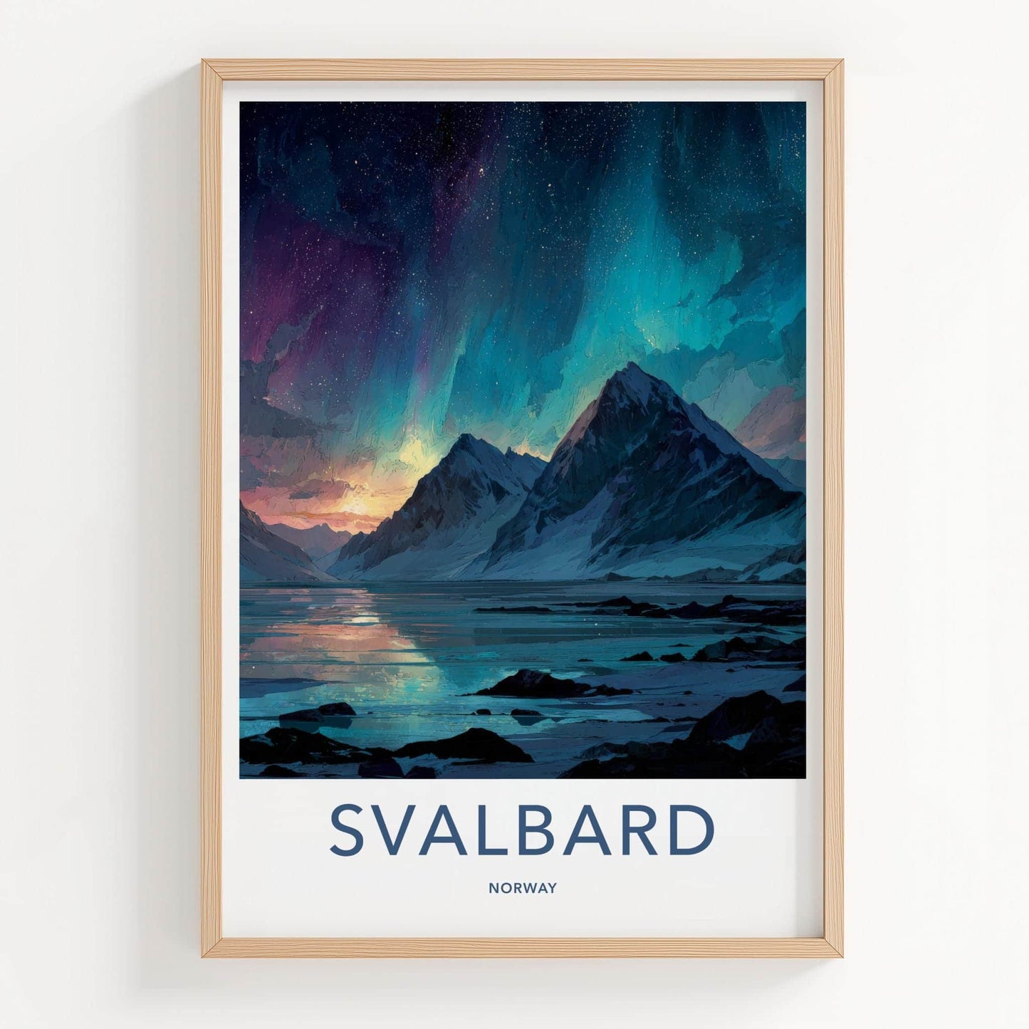 Svalbard Poster - Norway Framed Art - Frozen Fjord Lights Wall Decor