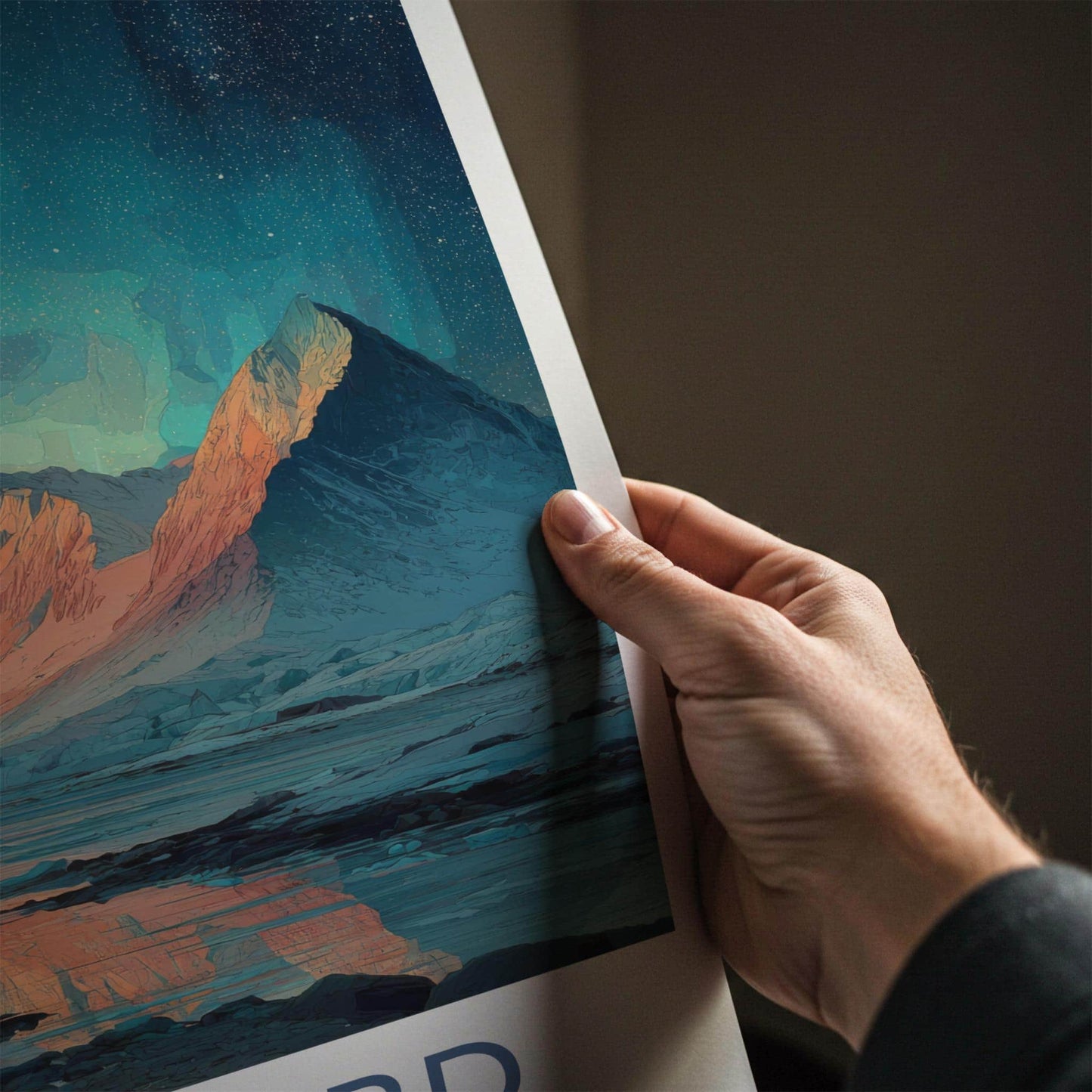 Svalbard Poster - Norway Travel Art - Northern Lights Mountains Home Decor