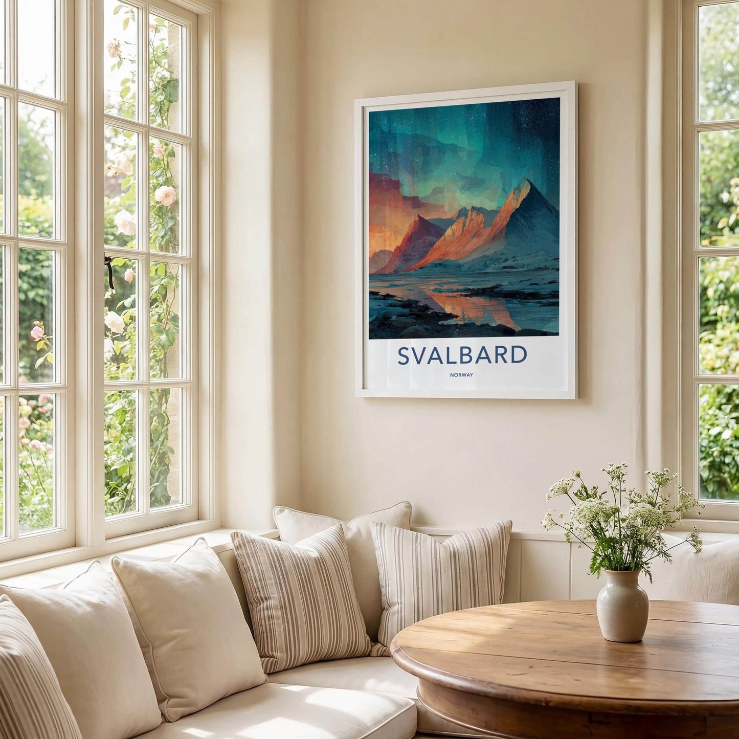 Svalbard Poster - Norway Travel Art - Northern Lights Mountains Home Decor