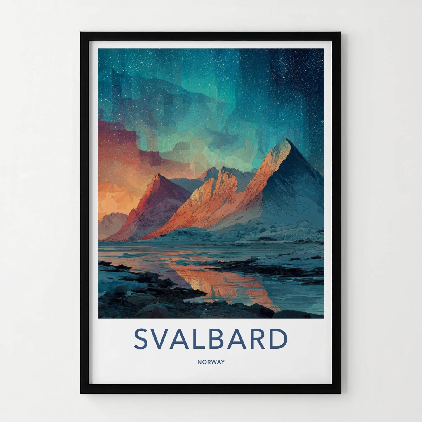 Svalbard Poster - Norway Travel Art - Northern Lights Mountains Home Decor