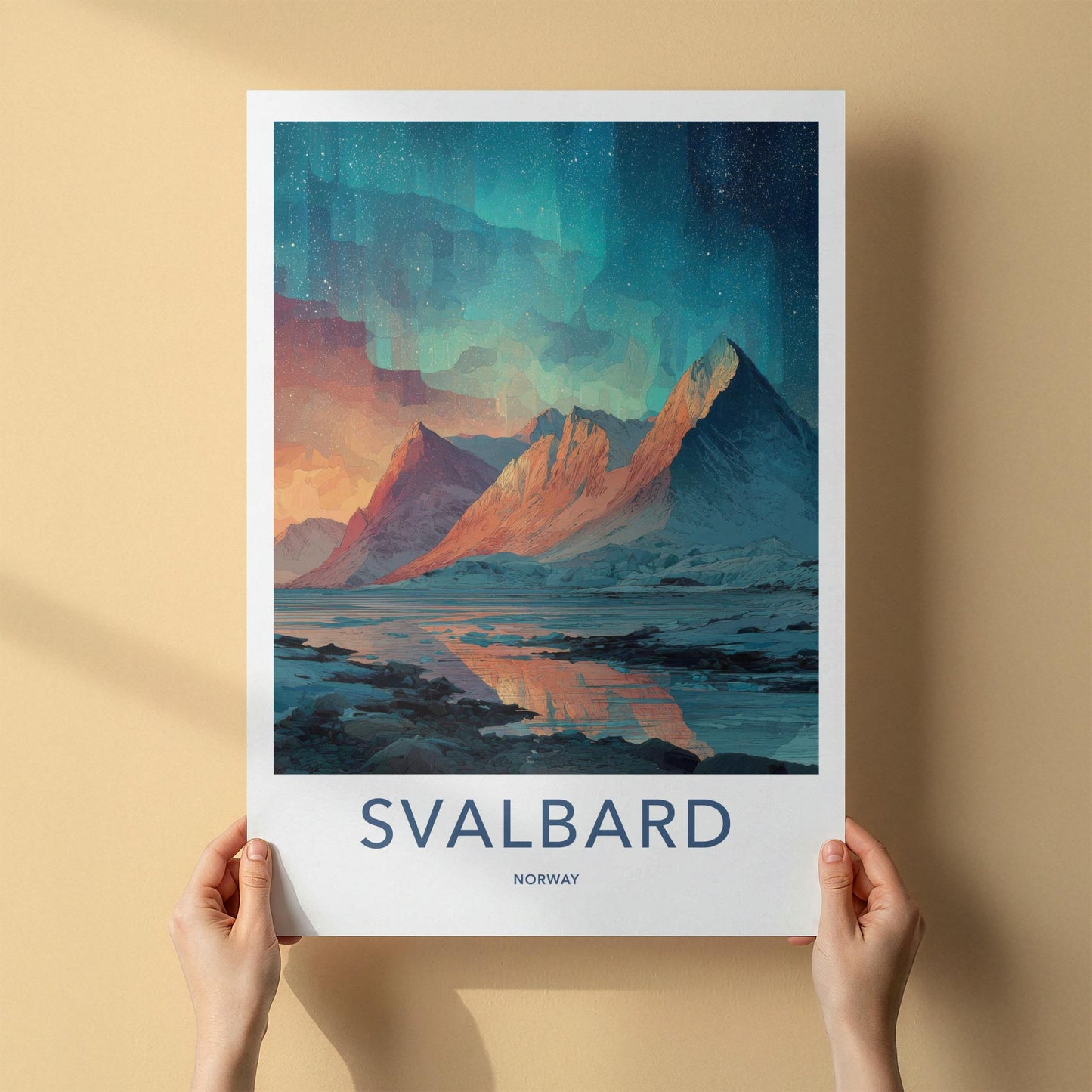 Svalbard Poster - Norway Travel Art - Northern Lights Mountains Home Decor