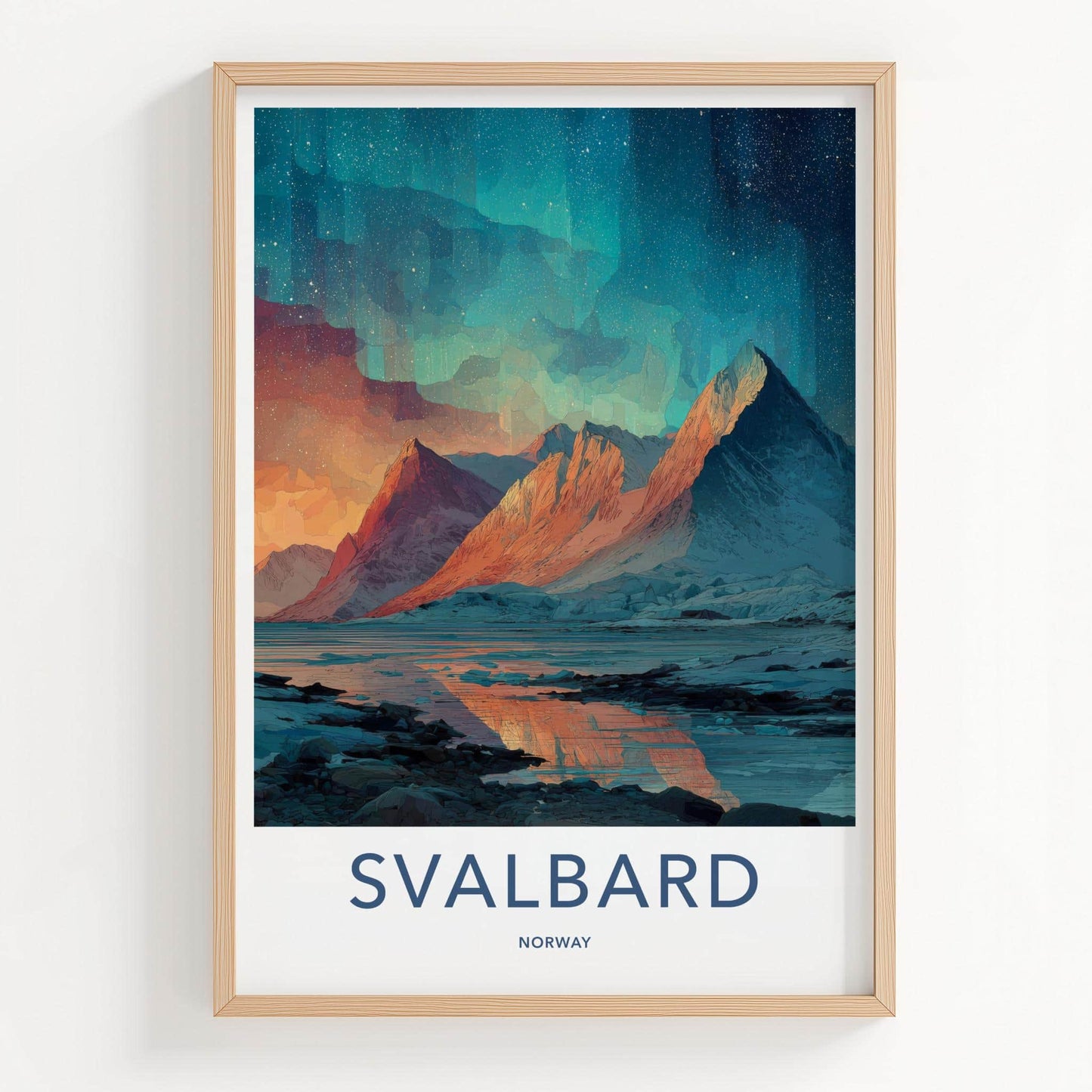 Svalbard Poster - Norway Travel Art - Northern Lights Mountains Home Decor