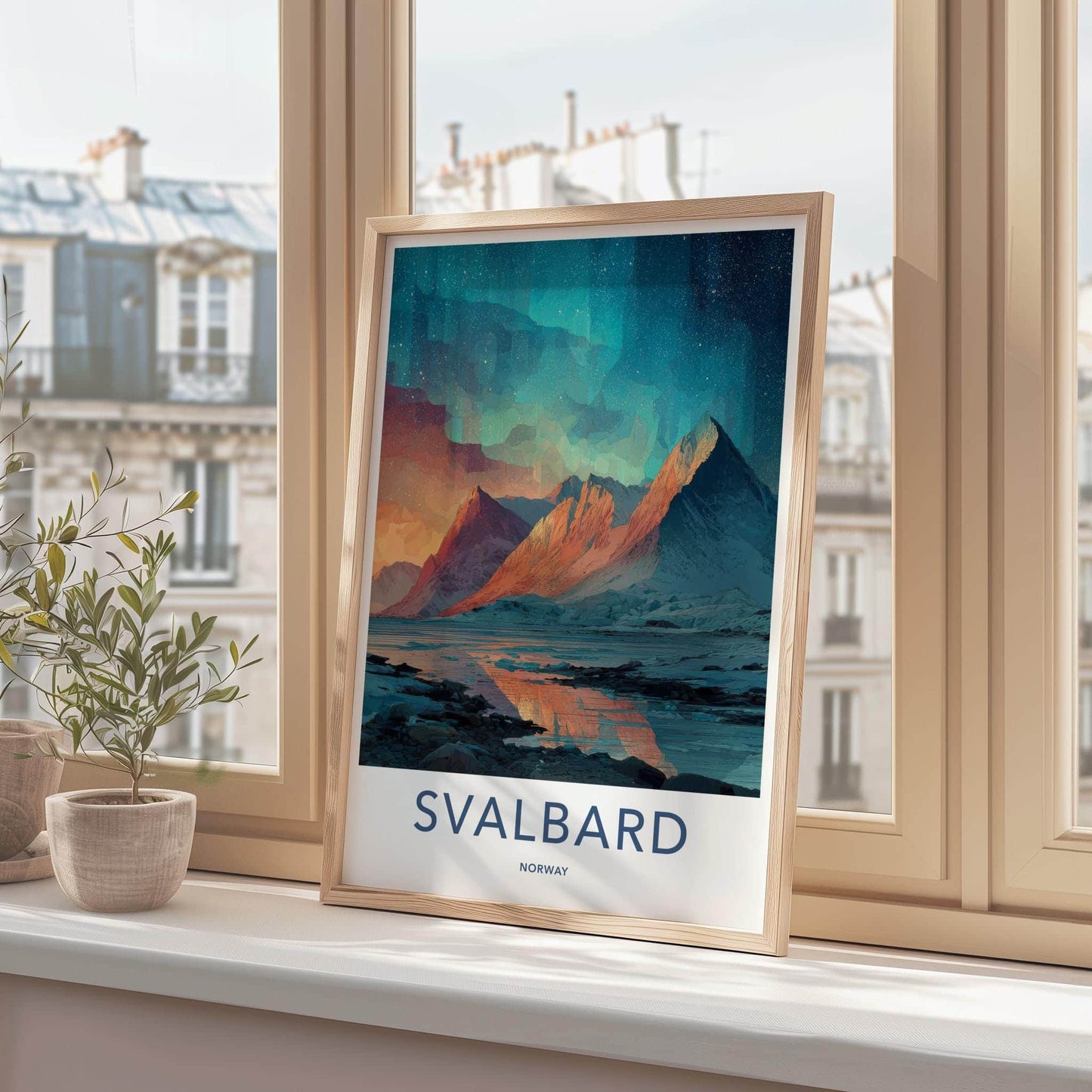 Svalbard Poster - Norway Travel Art - Northern Lights Mountains Home Decor