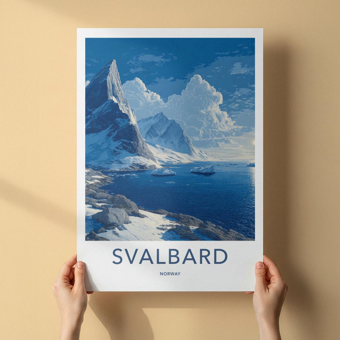 Svalbard Poster - Norway Travel Art - Snowy Mountain Ocean Home Decor