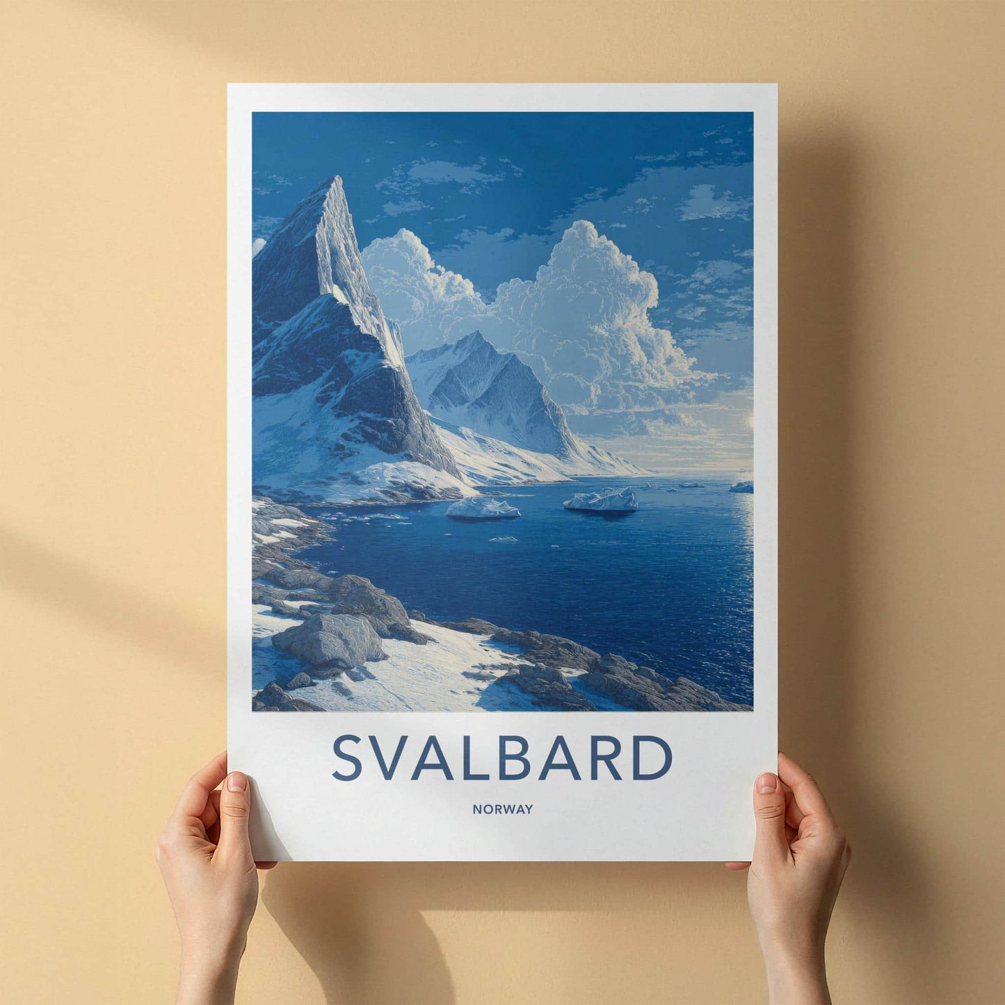 Svalbard Poster - Norway Travel Art - Snowy Mountain Ocean Home Decor
