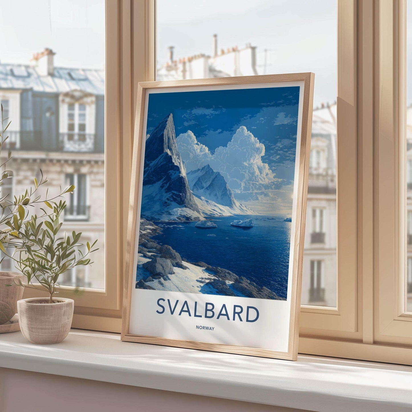Svalbard Poster - Norway Travel Art - Snowy Mountain Ocean Home Decor