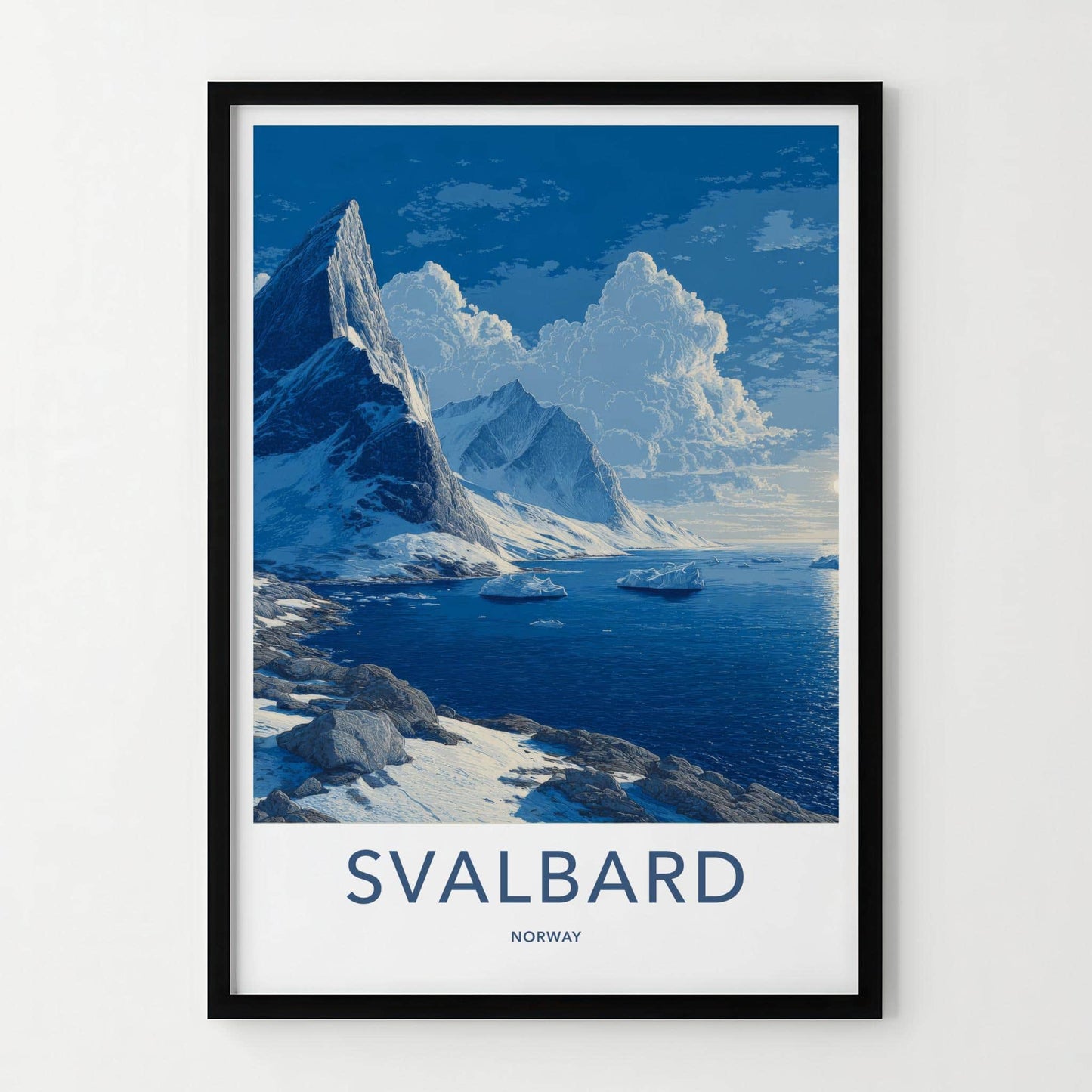 Svalbard Poster - Norway Travel Art - Snowy Mountain Ocean Home Decor