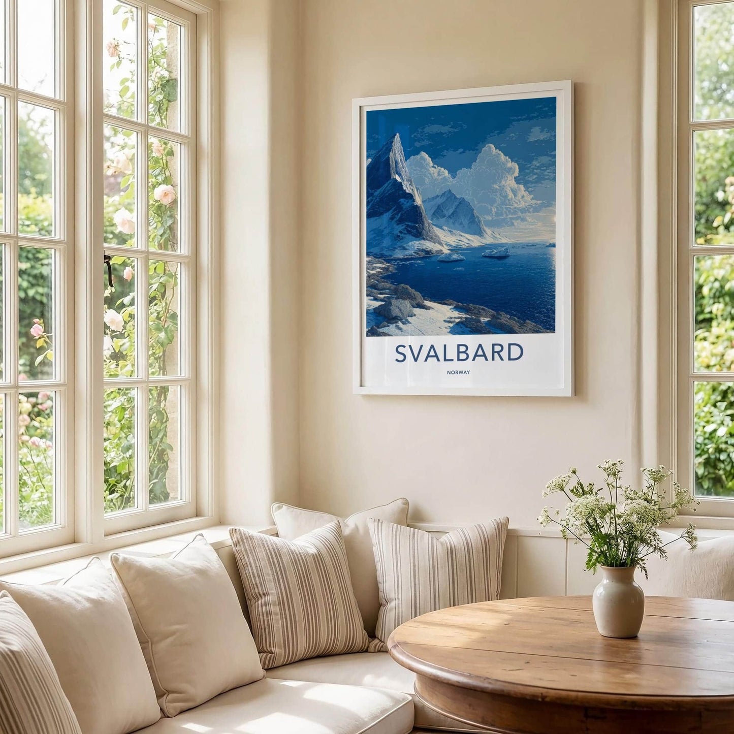 Svalbard Poster - Norway Travel Art - Snowy Mountain Ocean Home Decor