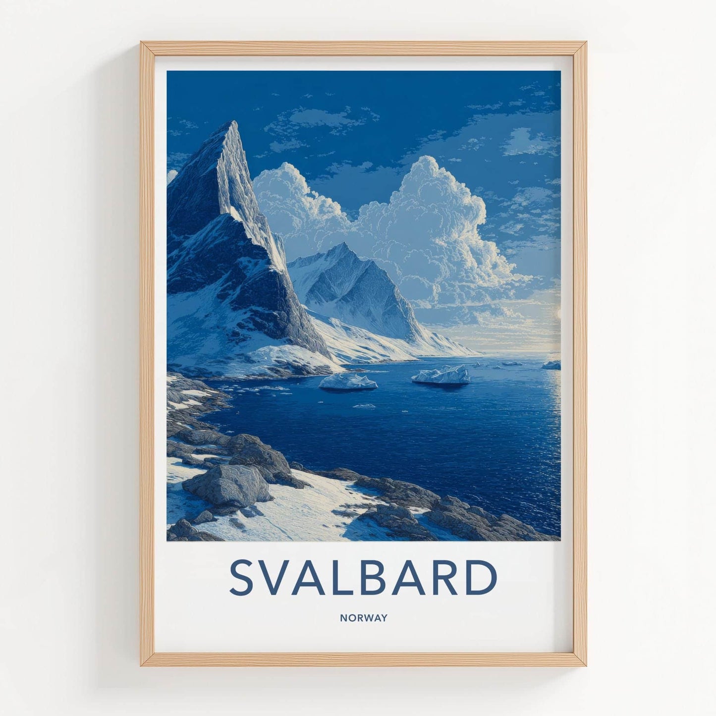 Svalbard Poster - Norway Travel Art - Snowy Mountain Ocean Home Decor