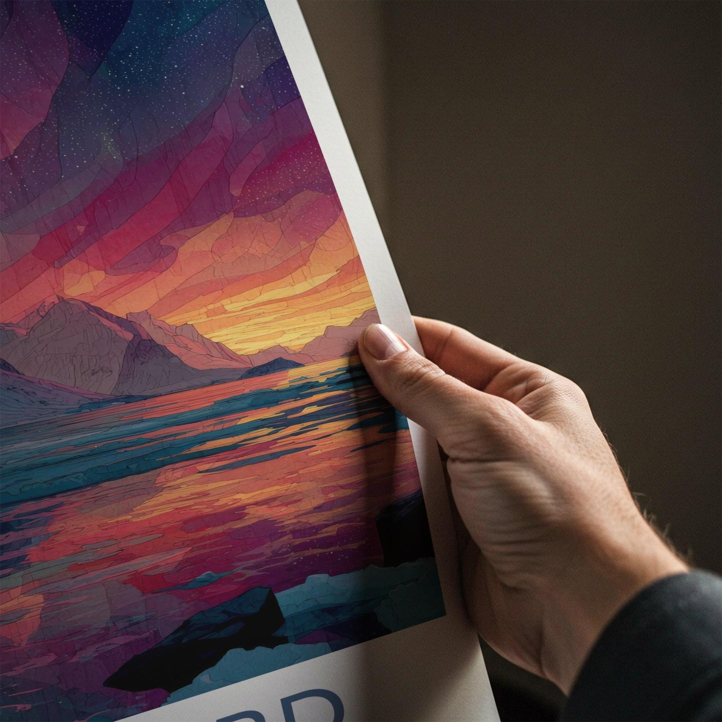 Svalbard Poster - Norway Travel Art - Vibrant Aurora Mountains Home Decor