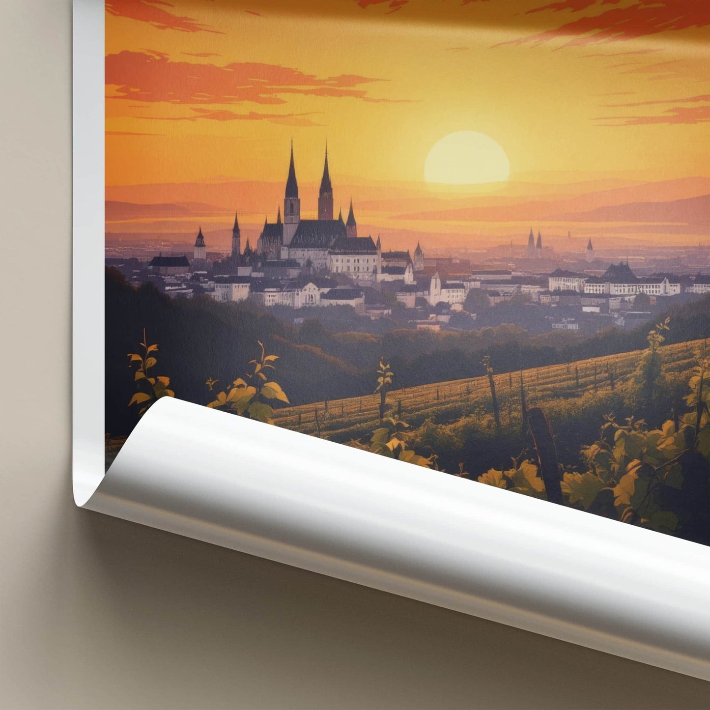 Swabia Poster - Germany Travel Print - Sunset City Vineyards Gallery Art