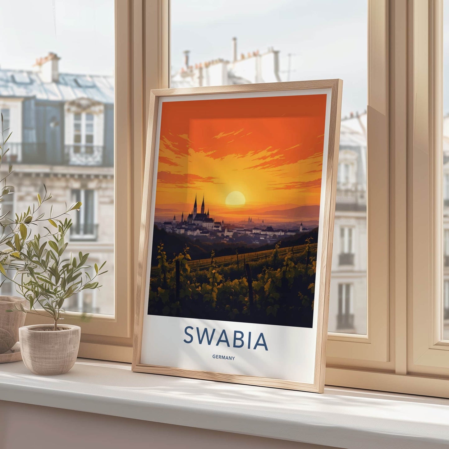 Swabia Poster - Germany Travel Print - Sunset City Vineyards Gallery Art