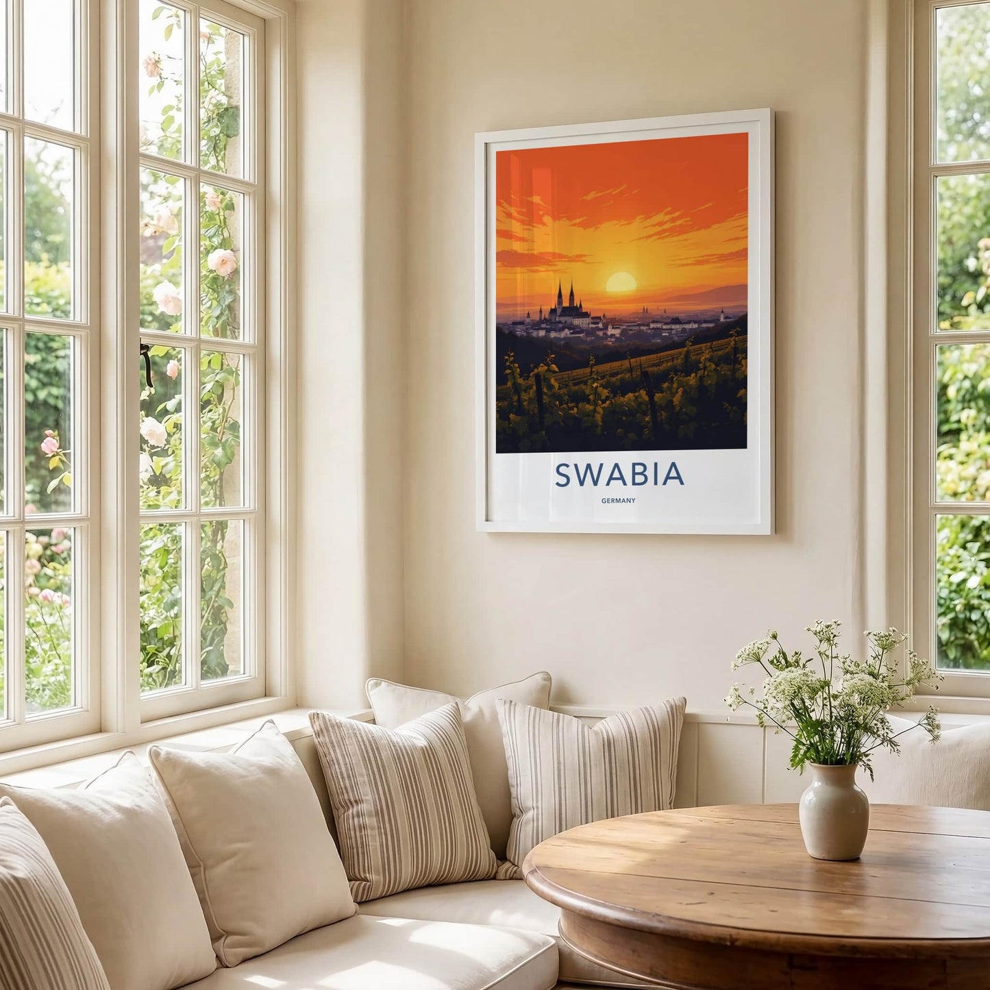 Swabia Poster - Germany Travel Print - Sunset City Vineyards Gallery Art