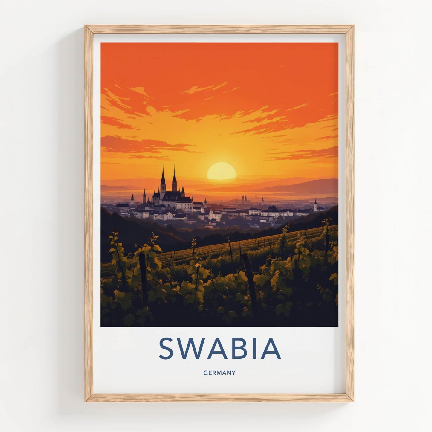 Swabia Poster - Germany Travel Print - Sunset City Vineyards Gallery Art