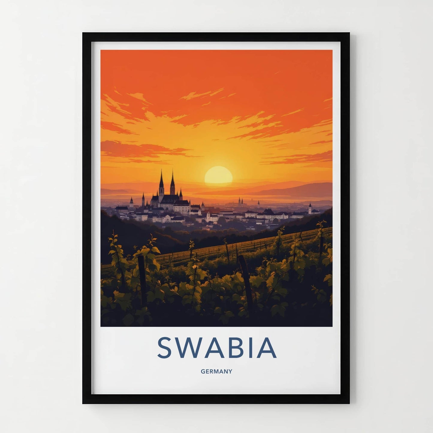 Swabia Poster - Germany Travel Print - Sunset City Vineyards Gallery Art