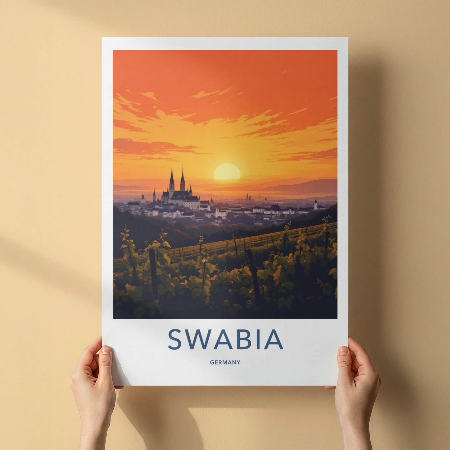 Swabia Poster - Germany Travel Print - Sunset City Vineyards Gallery Art